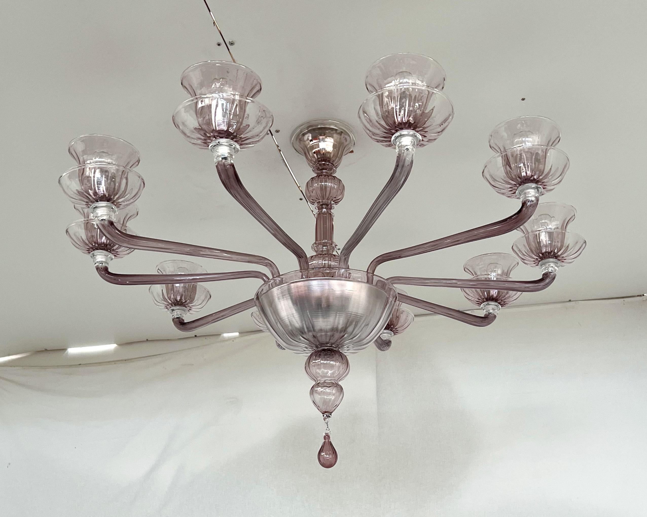 Mid-Century moderno Lampadario Veneziano Ametista di Fabio Ltd in vendita
