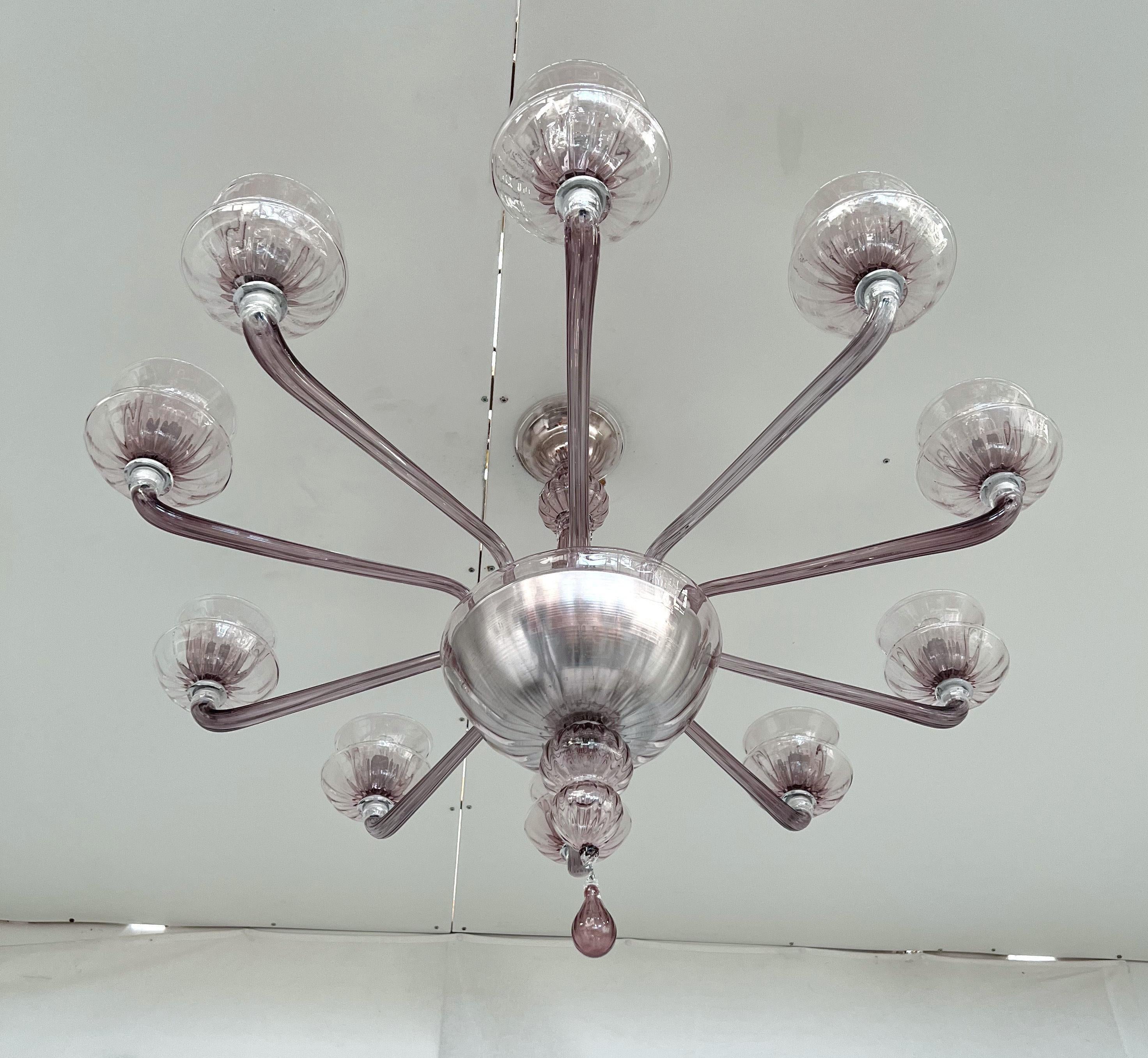 Vetro di Murano Lampadario Veneziano Ametista di Fabio Ltd in vendita
