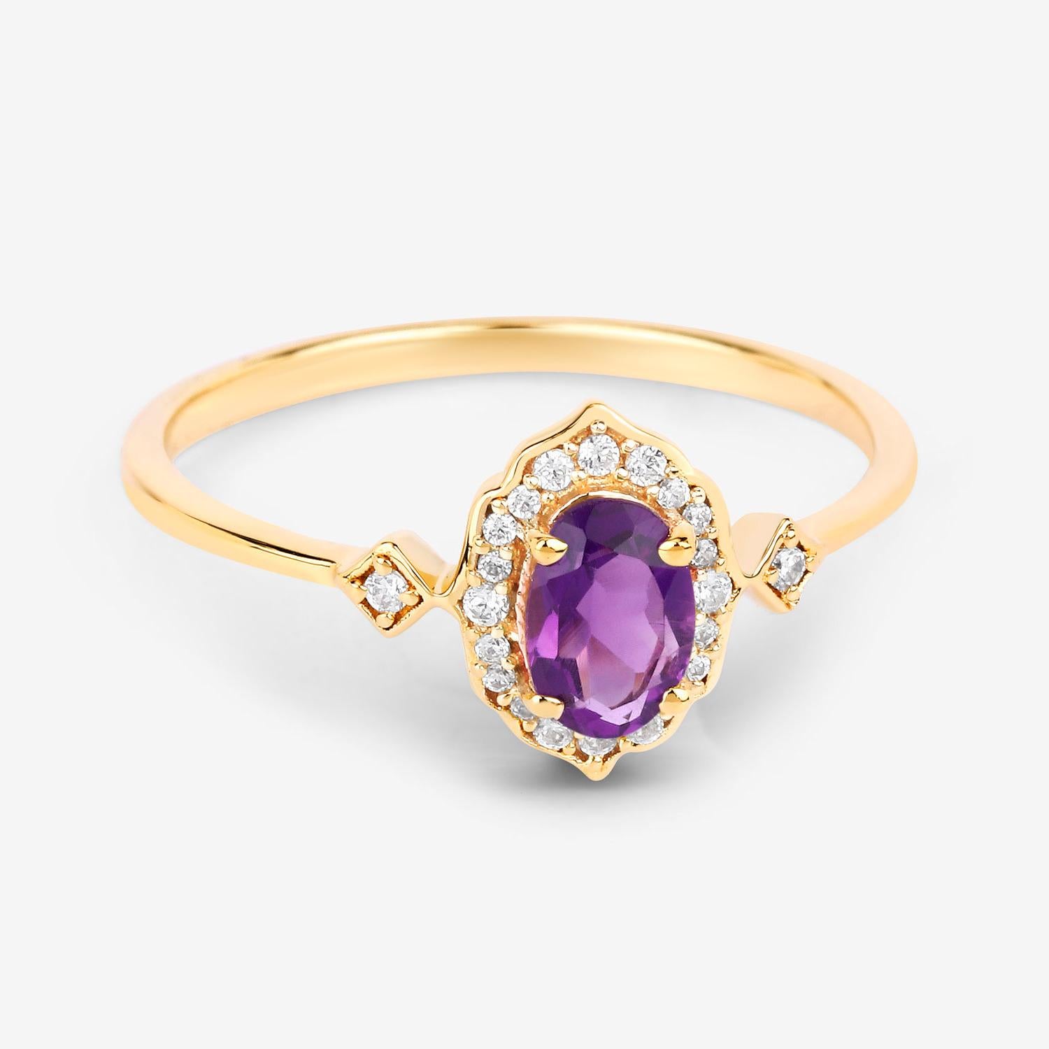 Bague Vintage Halo Améthyste Diamants Blancs Or Jaune 10K Excellent état - En vente à Aliso Viejo, CA