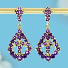 Amethyst Vintage Style Drop Earrings in Solid 9K Gold