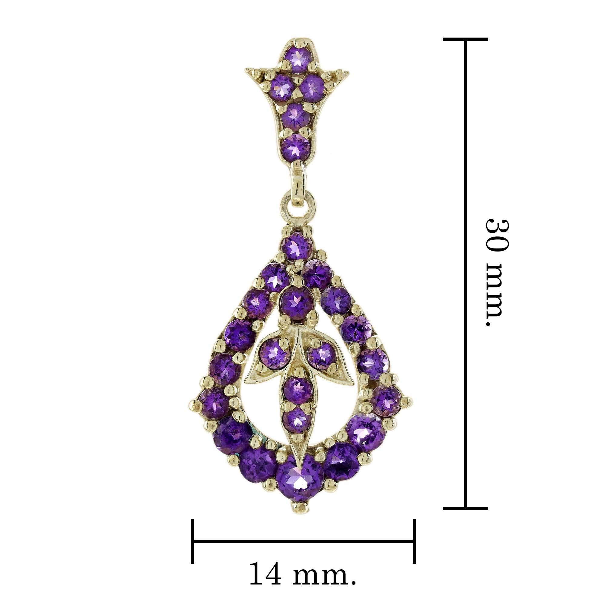 Pendientes de gota estilo vintage de amatista en oro macizo de 9 quilates en Nuevo estado para la venta en Bangkok, TH