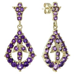 Orecchini a goccia in stile vintage con ametista in oro massiccio 9K
