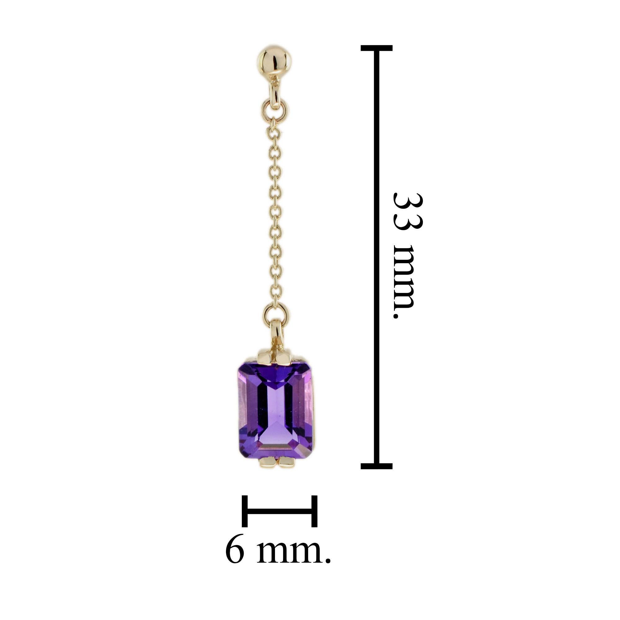 Amethyst Vintage Style Linear Dangle Earrings in 9K Yellow Gold In New Condition For Sale In Bangkok, TH