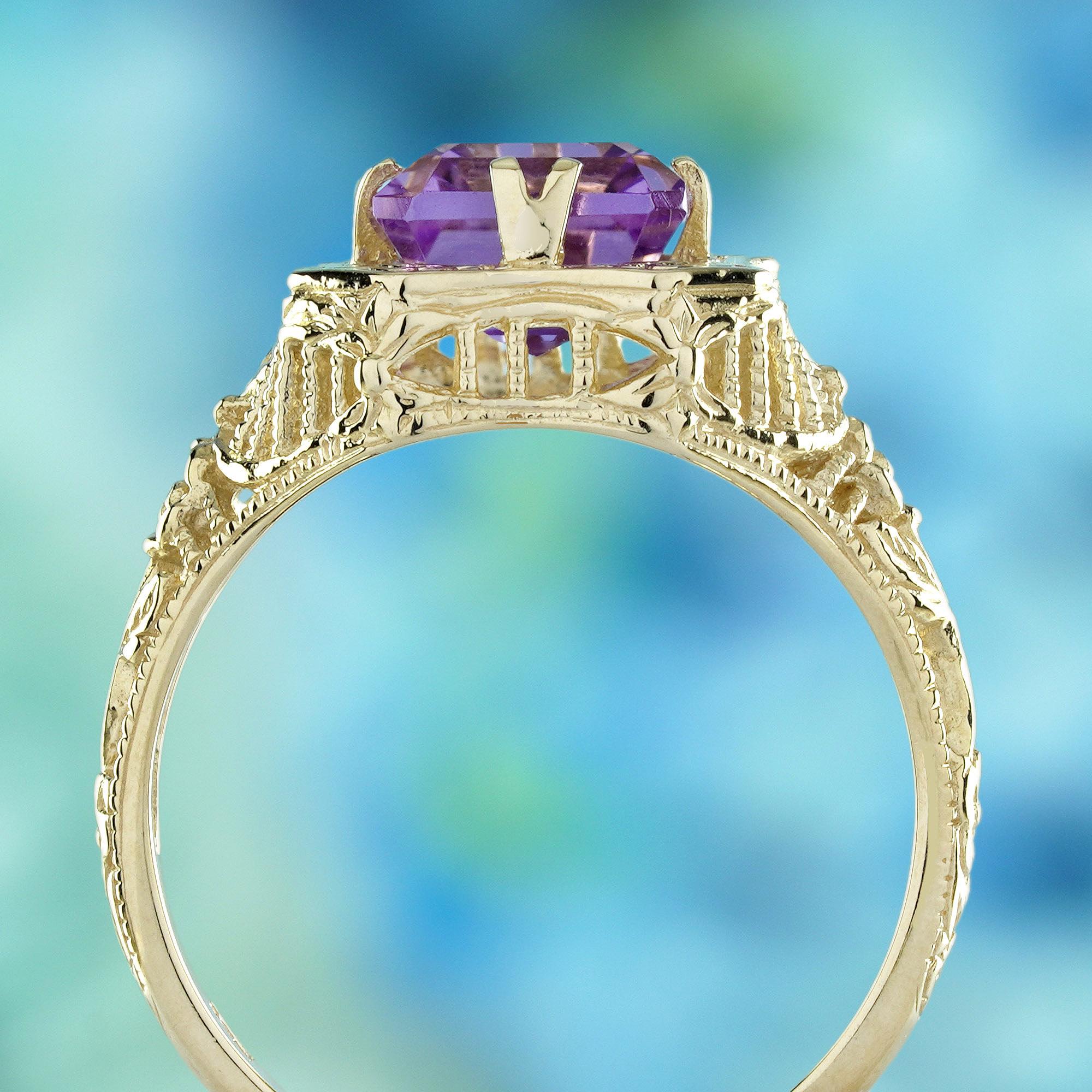 Anello con ametista in stile vintage in oro giallo massiccio 9K In condizioni Nuovo in vendita a Bangkok, TH