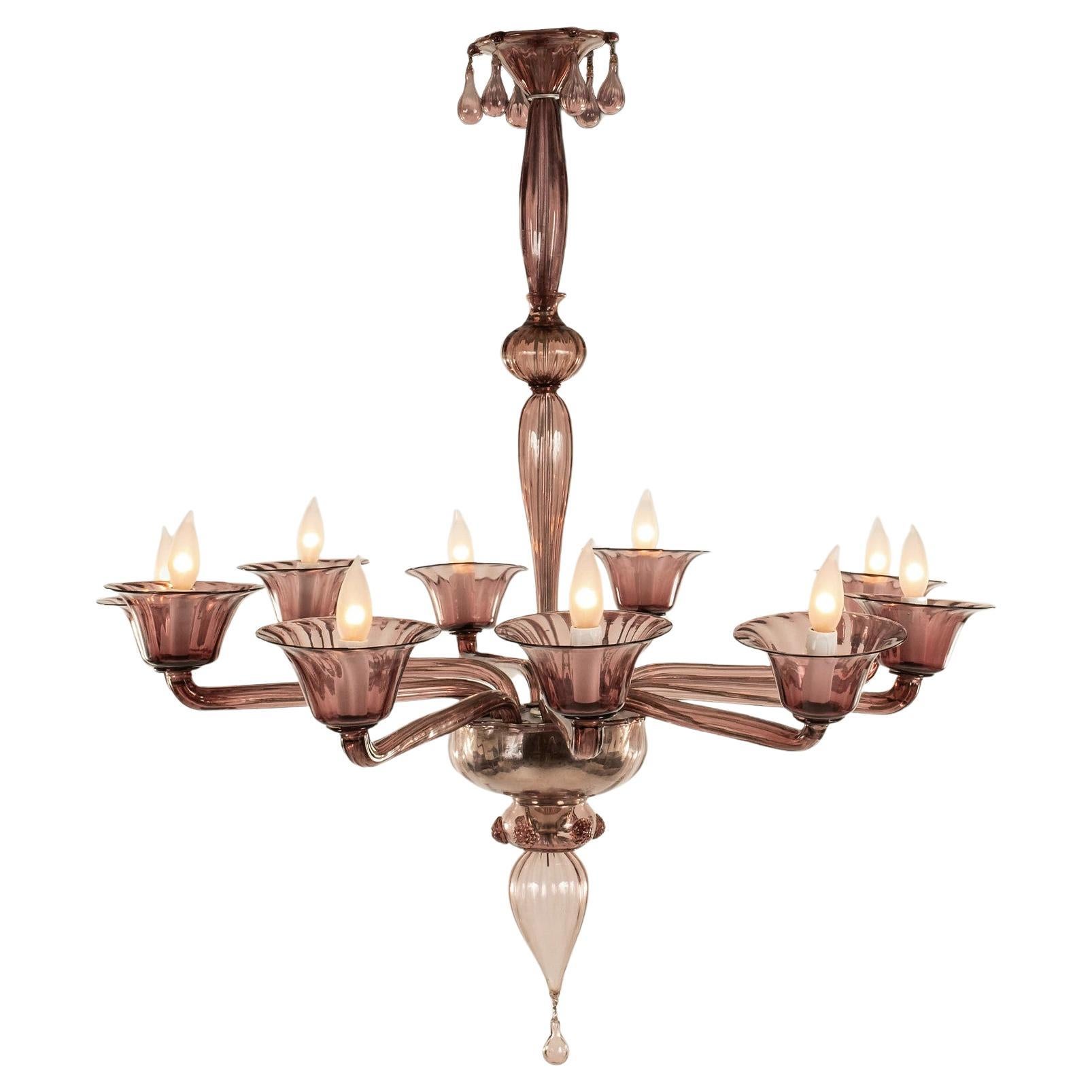 Amethyst Violetto Murano Glass Chandelier, 1940s