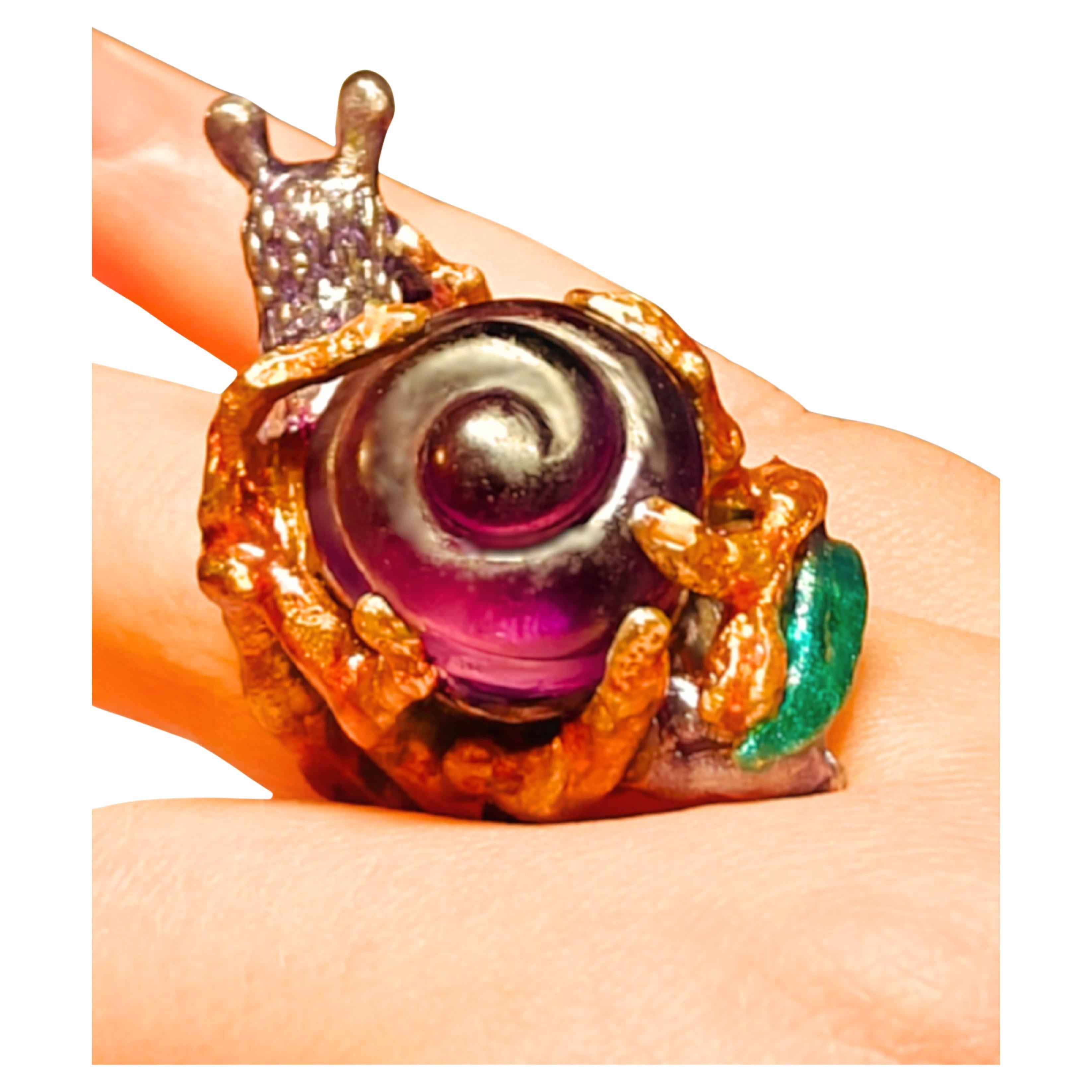 Anello Cocktail in argento 960 con gemma ametista e smalto a caldo di Konforti Jewelry