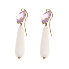Amethyst White Agate 9 Karat Rose Gold Drop Earrings Handcrafted in Italy