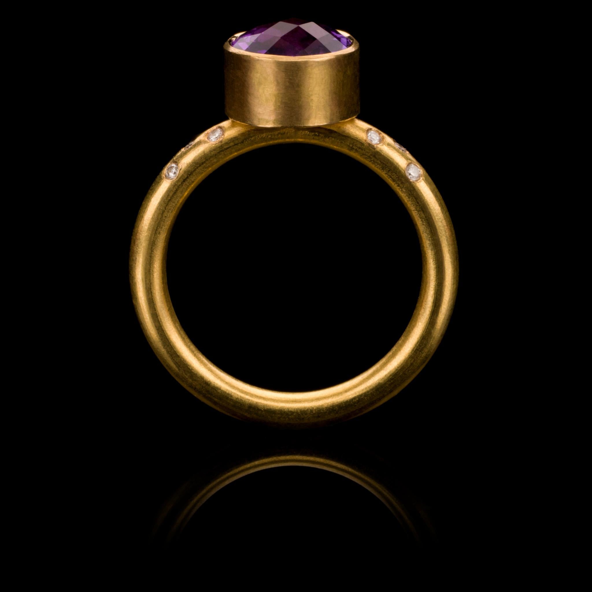 Contemporary Amethyst White Diamond 18 Karat Gold Cocktail Ring For Sale