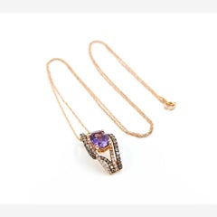 Amethyst, White Diamond & Champagne Diamond Pendant in 14k Rose Gold