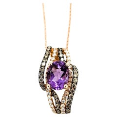Amethyst, White Diamond & Champagne Diamond Pendant in 14k Rose Gold