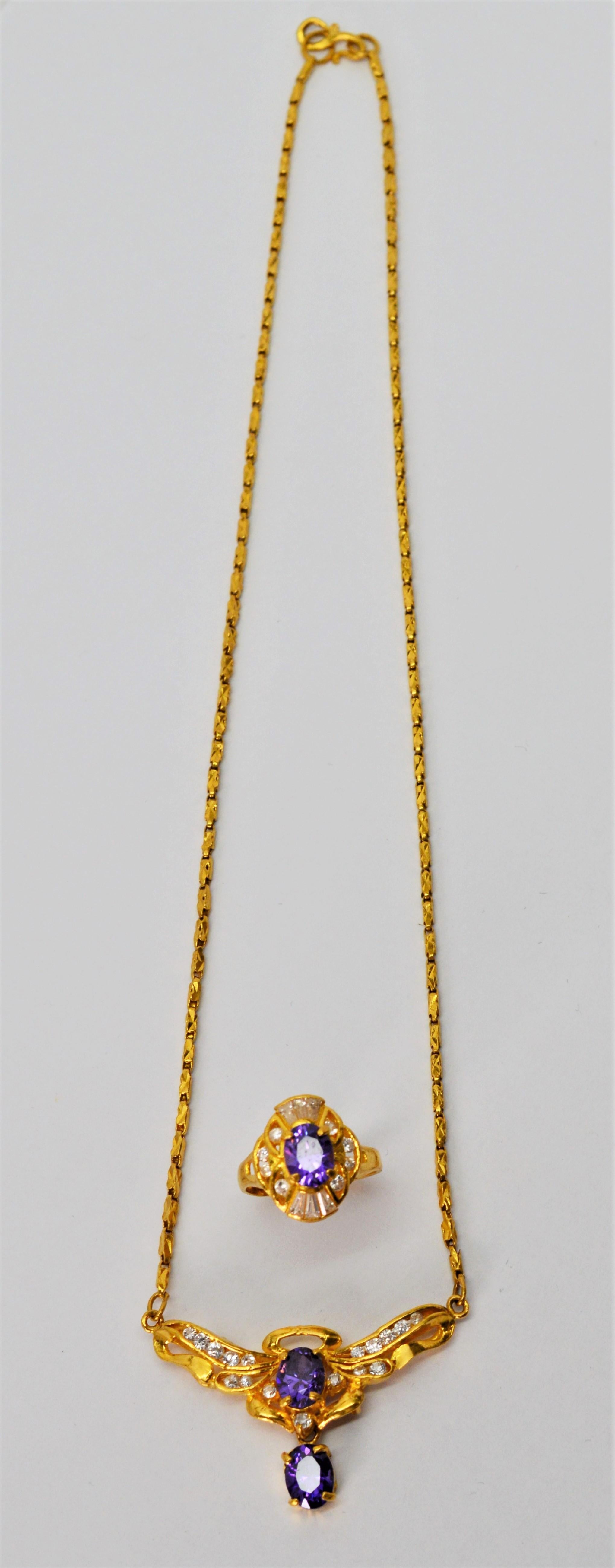Pendentif et bague assortie en or jaune avec améthyste blanche et diamants en vente 5
