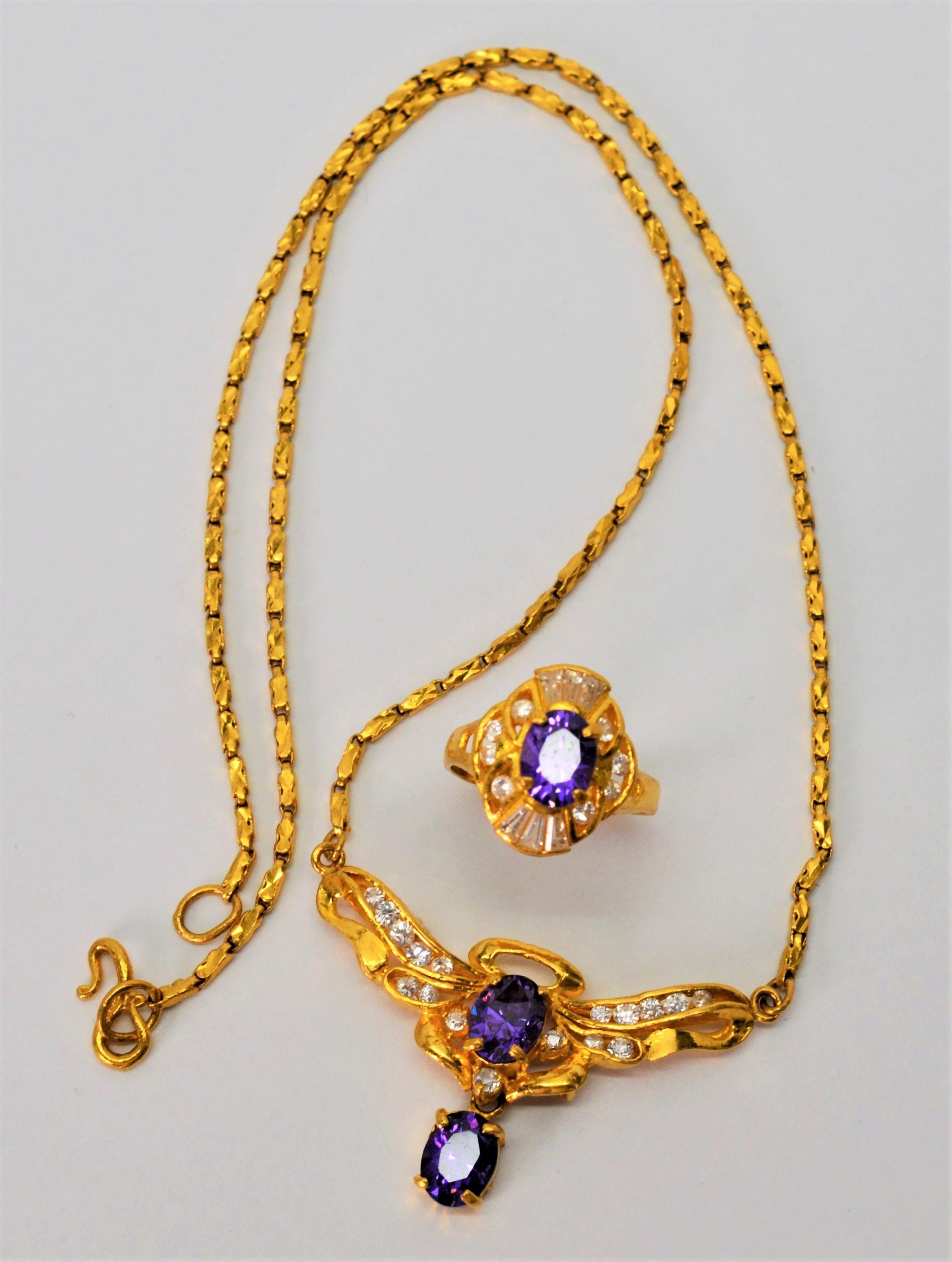 Pendentif et bague assortie en or jaune avec améthyste blanche et diamants en vente 6