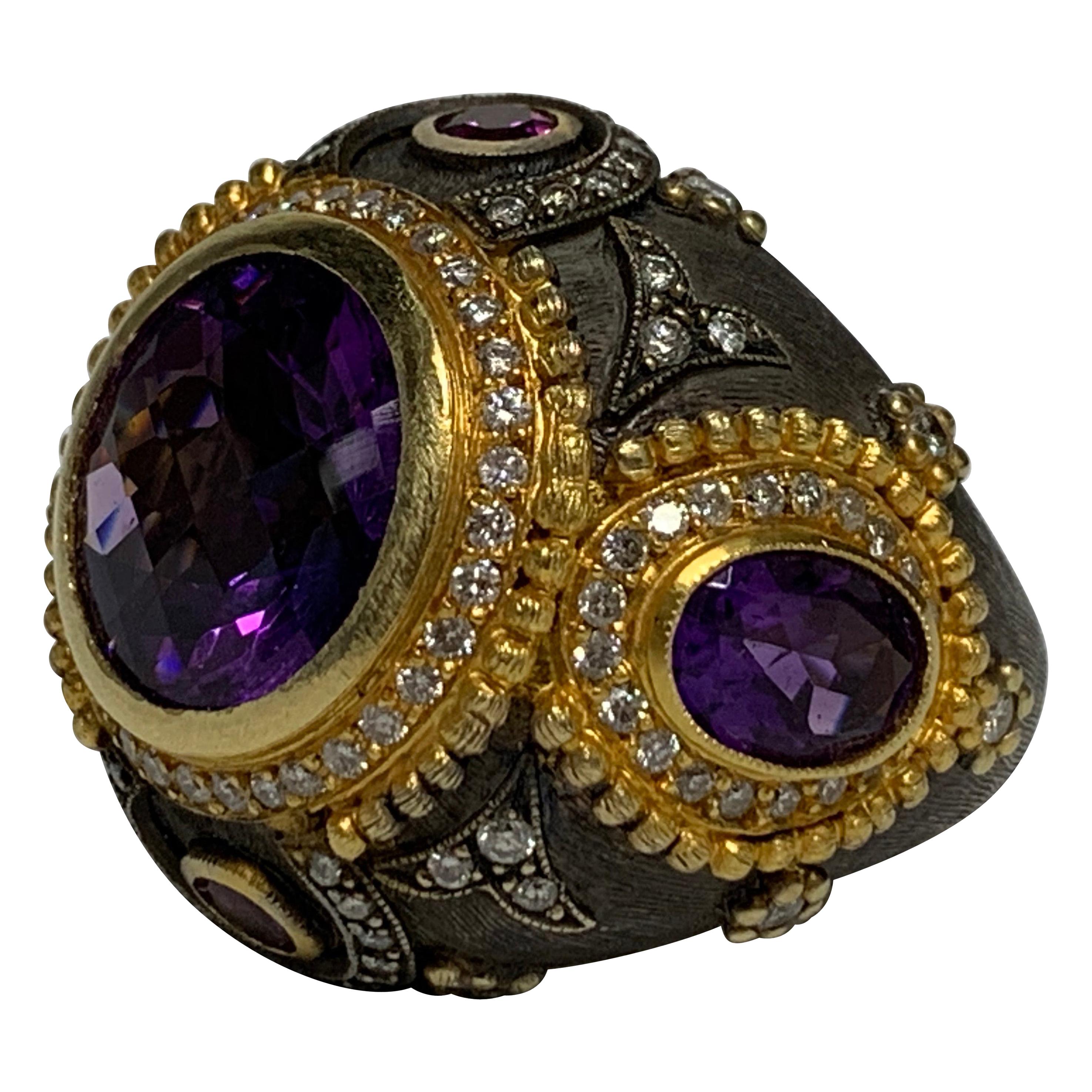 Victorian Amethyst, White Diamond Ring, 16.30 Carats For Sale