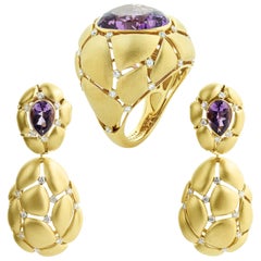 Conjunto Amatista Diamantes Blancos Oro Amarillo 18 Kilates
