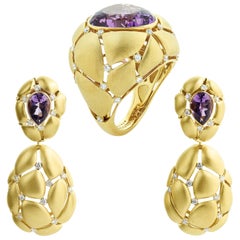 Suite mit Amethyst und weißen Diamanten aus 18 Karat Gelbgold