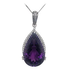 Amethyst Pear Shape White Gold Pendant Necklace