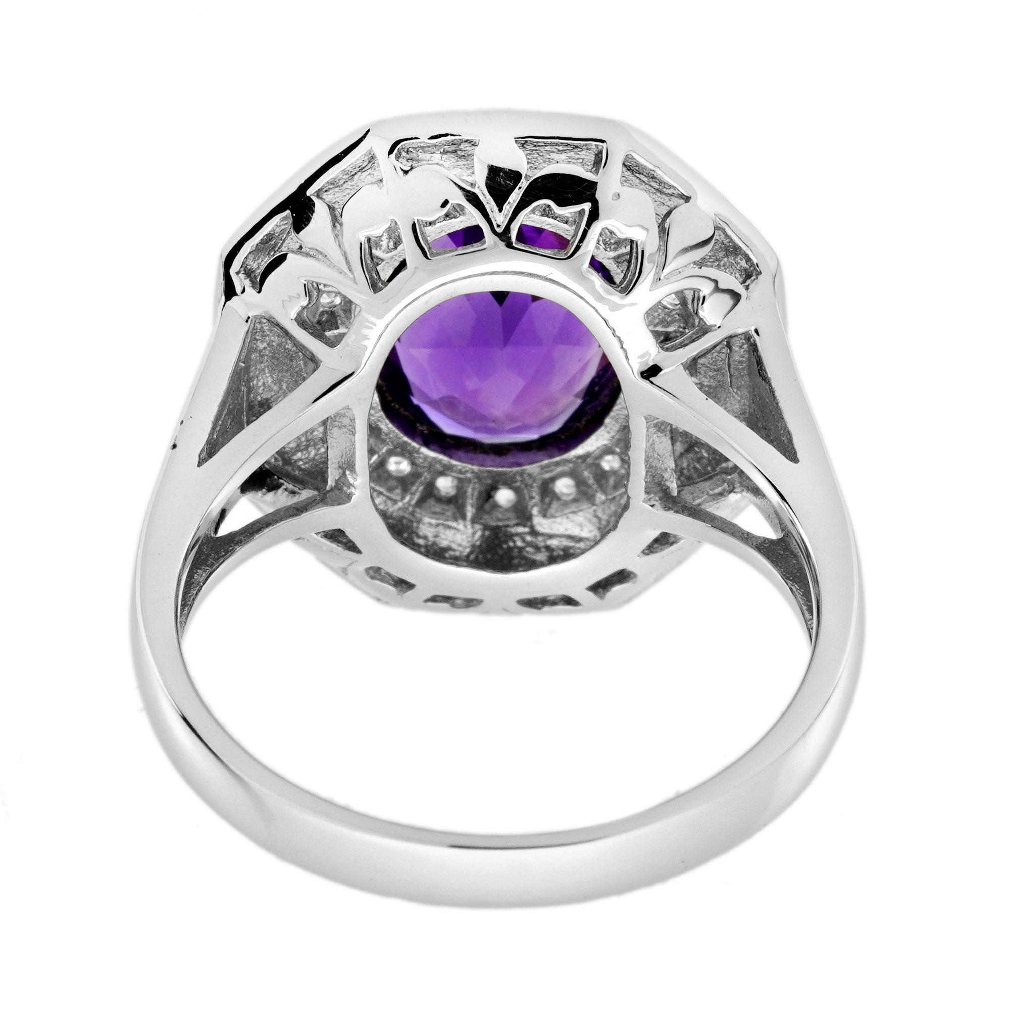 Anello Cocktail in stile antico con zaffiro bianco ametista e smalto nero in oro 9K in vendita 6