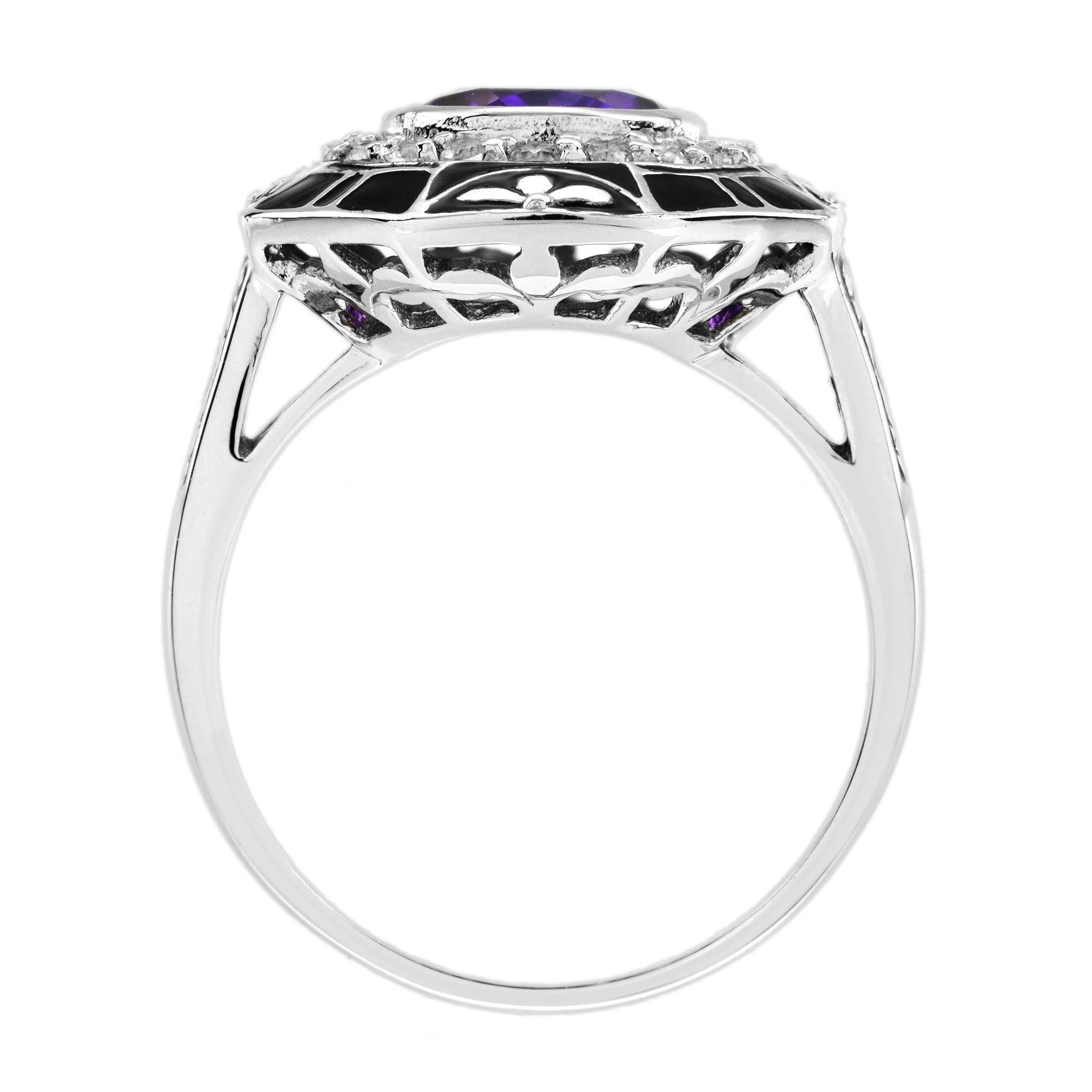 Anello Cocktail in stile antico con zaffiro bianco ametista e smalto nero in oro 9K in vendita 7