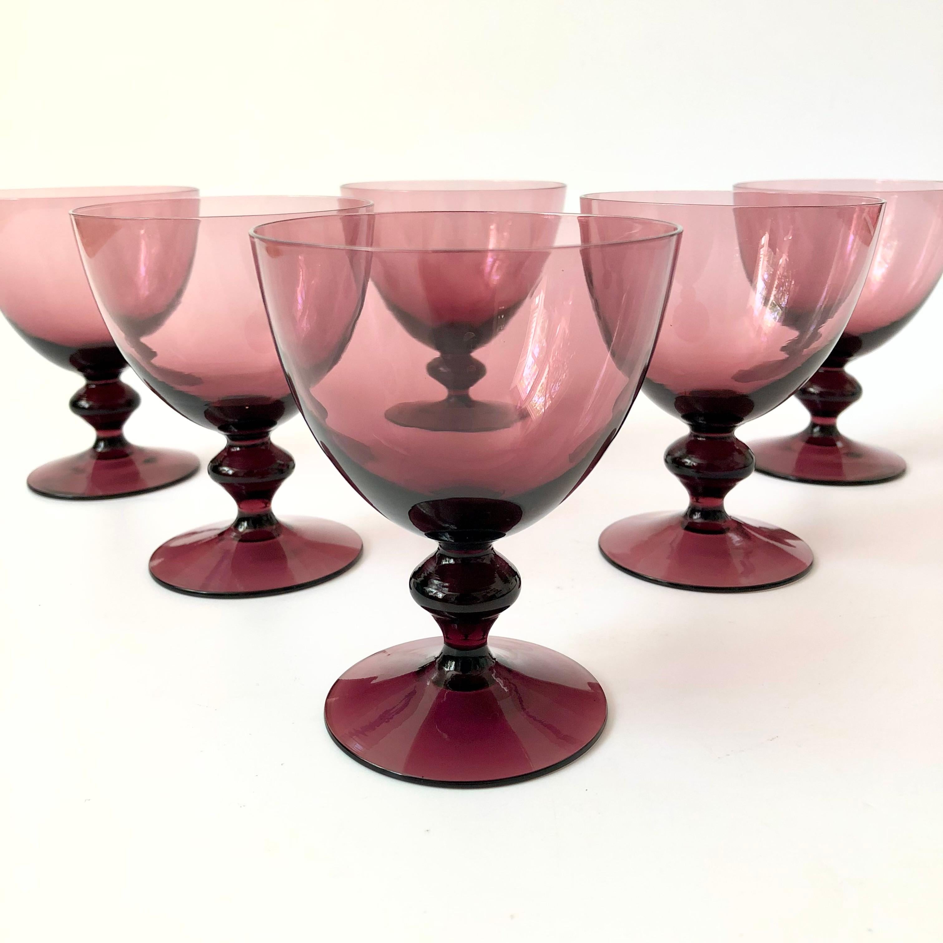 Mid-Century Modern Amethyst Wine Glasses - Set of 6