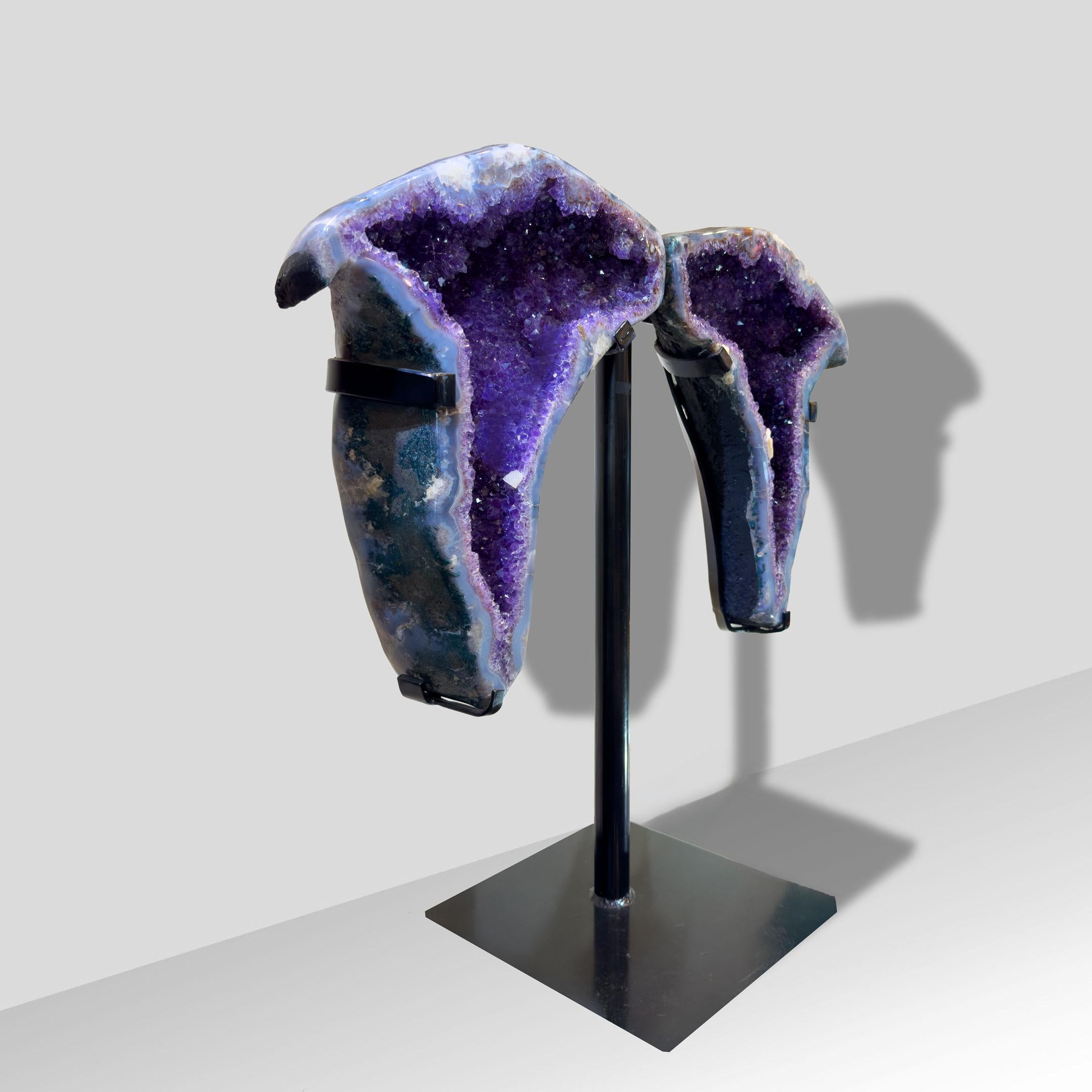 Brazilian Amethyst Wings on Custom Stand For Sale