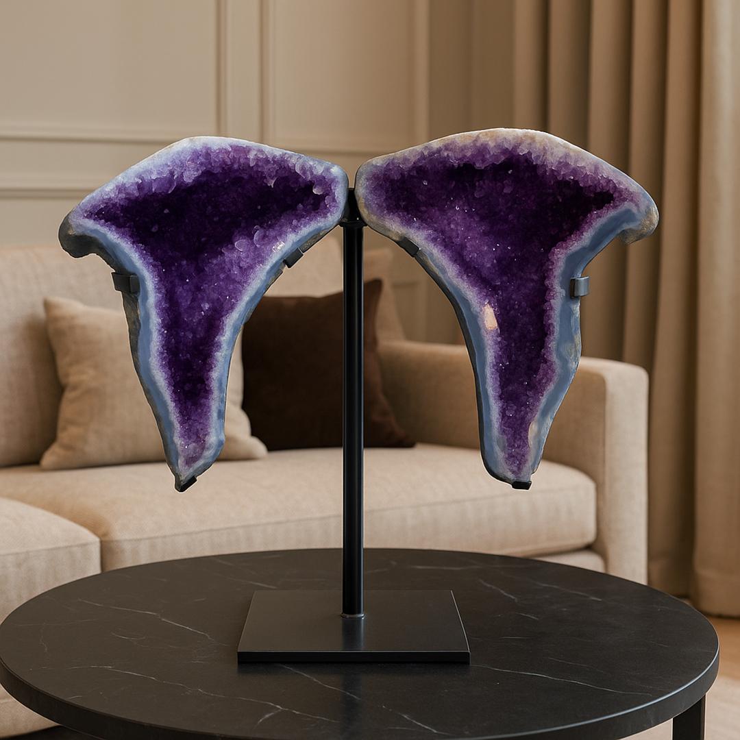 Contemporary Amethyst Wings on Custom Stand For Sale
