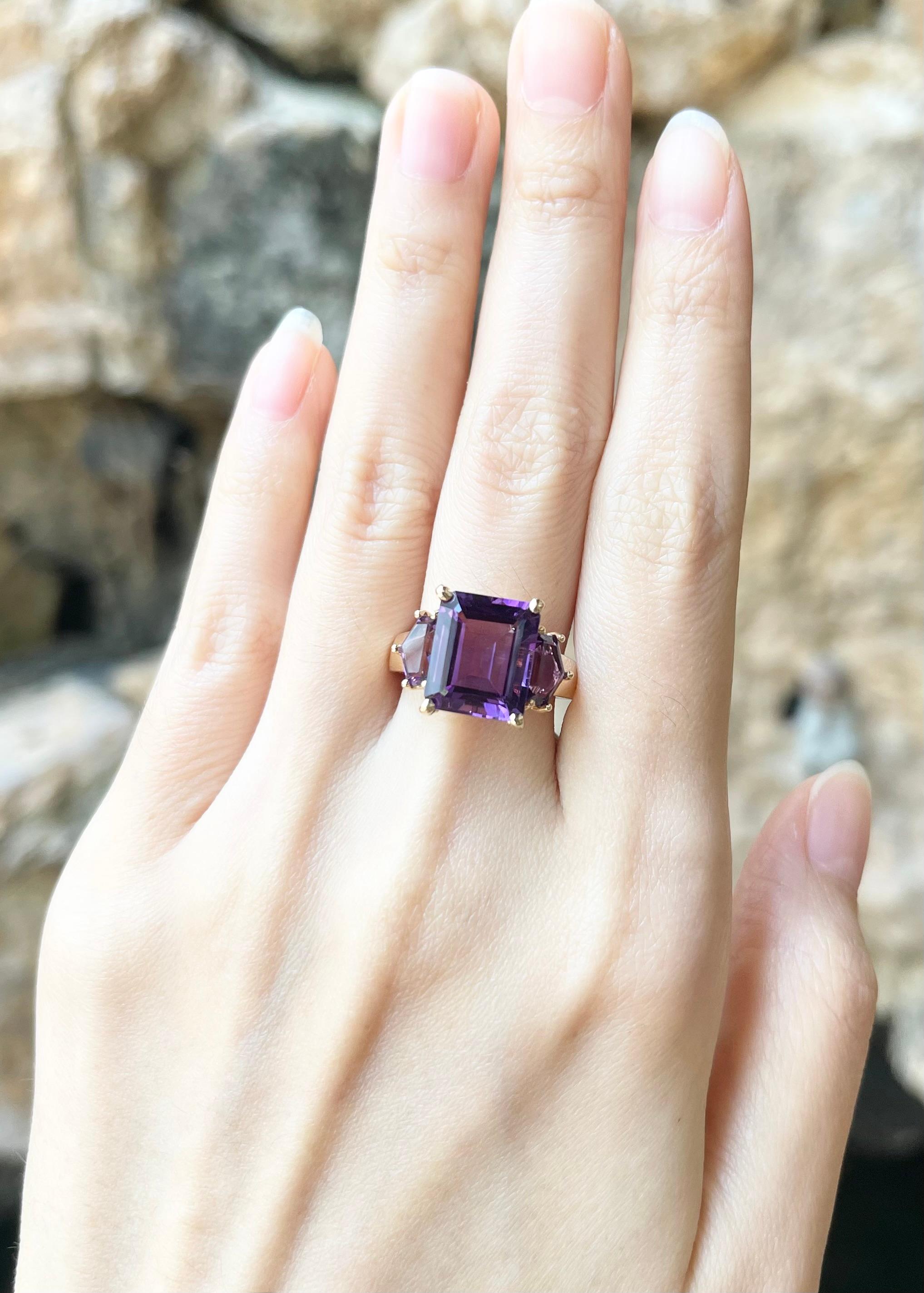 Amethyst 5.62 carats, Amethyst 1.62 carats Ring set in 14K Rose Gold Settings

Width:  1.7 cm 
Length: 1.2 cm
Ring Size: 53
Total Weight: 6.65 grams

