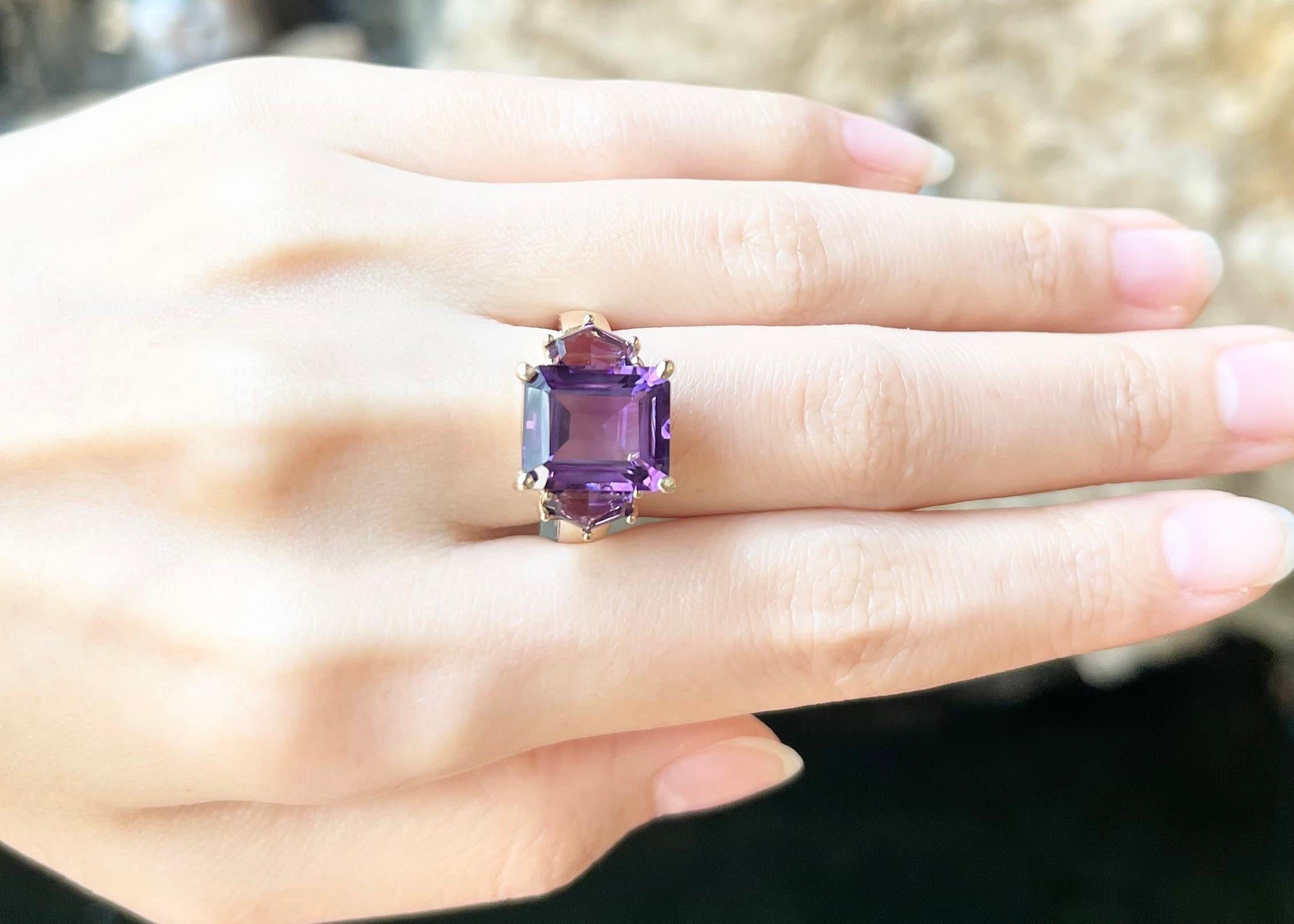 Contemporary Amethyst with Amethyst Ring set in 14K Rose Gold Settings For Sale
