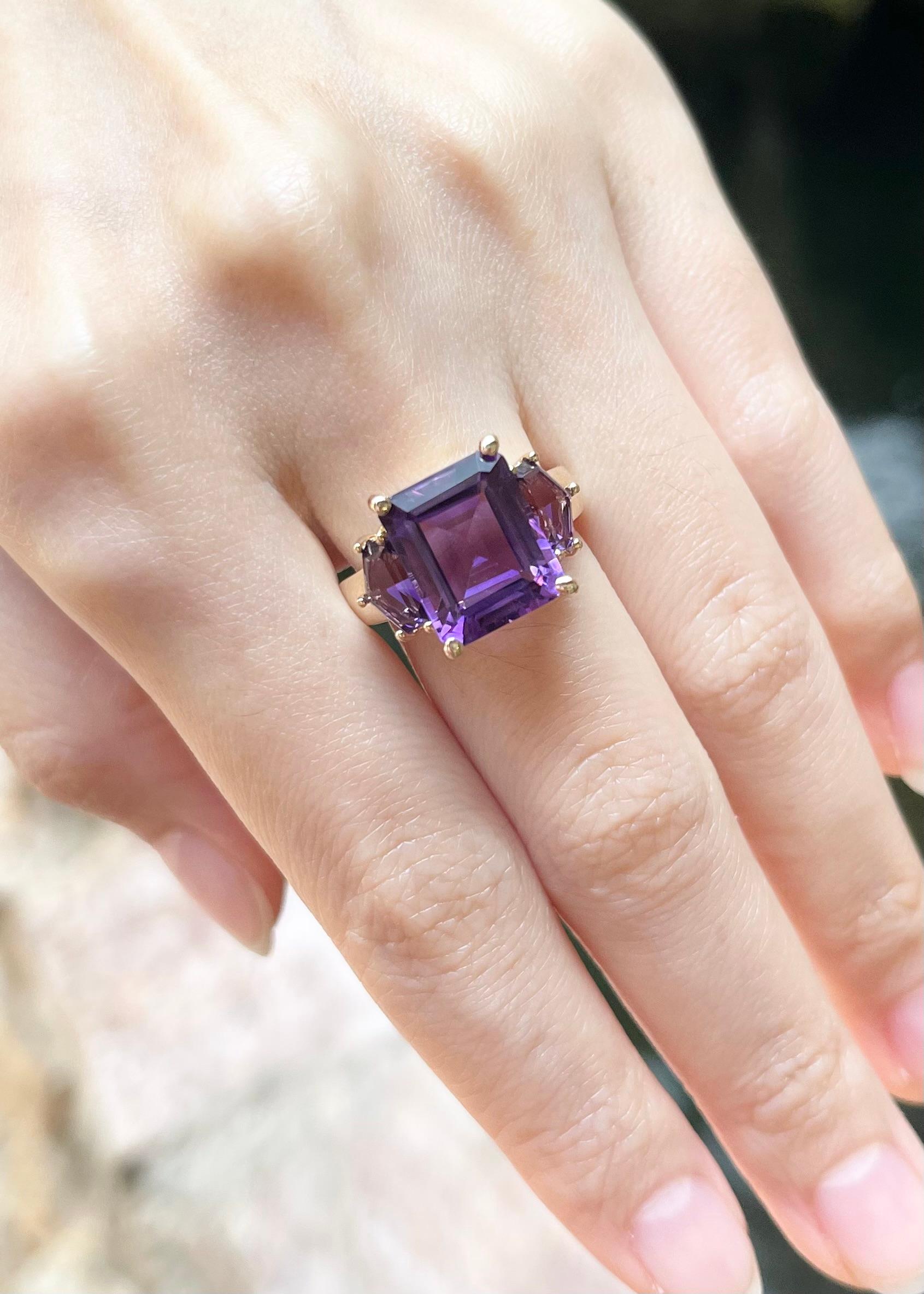 Mixed Cut Amethyst with Amethyst Ring set in 14K Rose Gold Settings For Sale