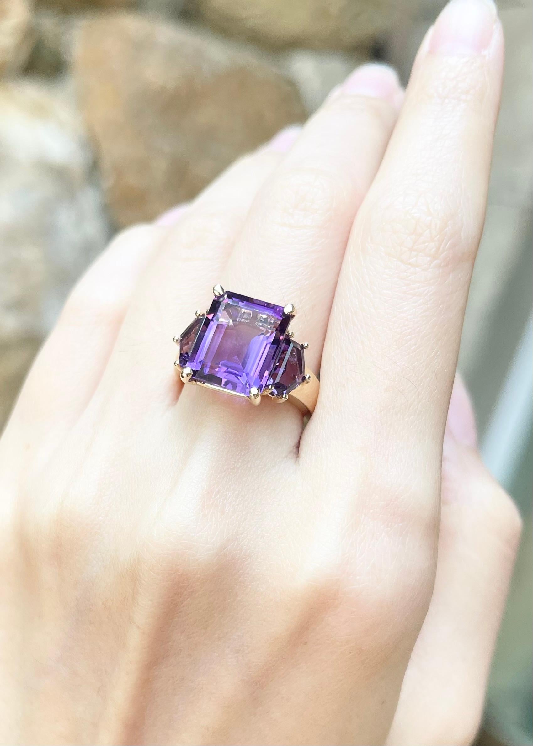Women's or Men's Amethyst with Amethyst Ring set in 14K Rose Gold Settings For Sale
