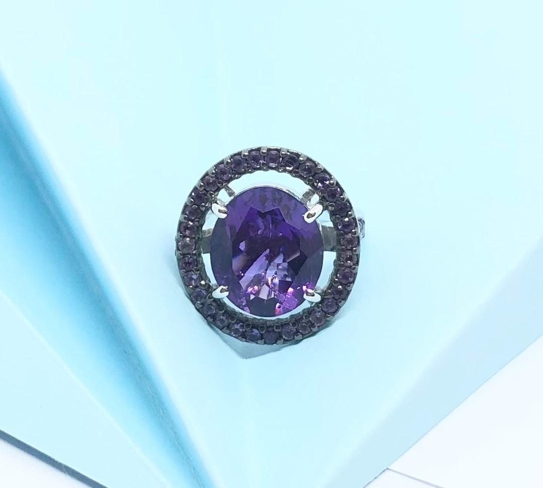 Amethyst with Amethyst Ring Set in 18 Karat White Gold Settings For Sale 4