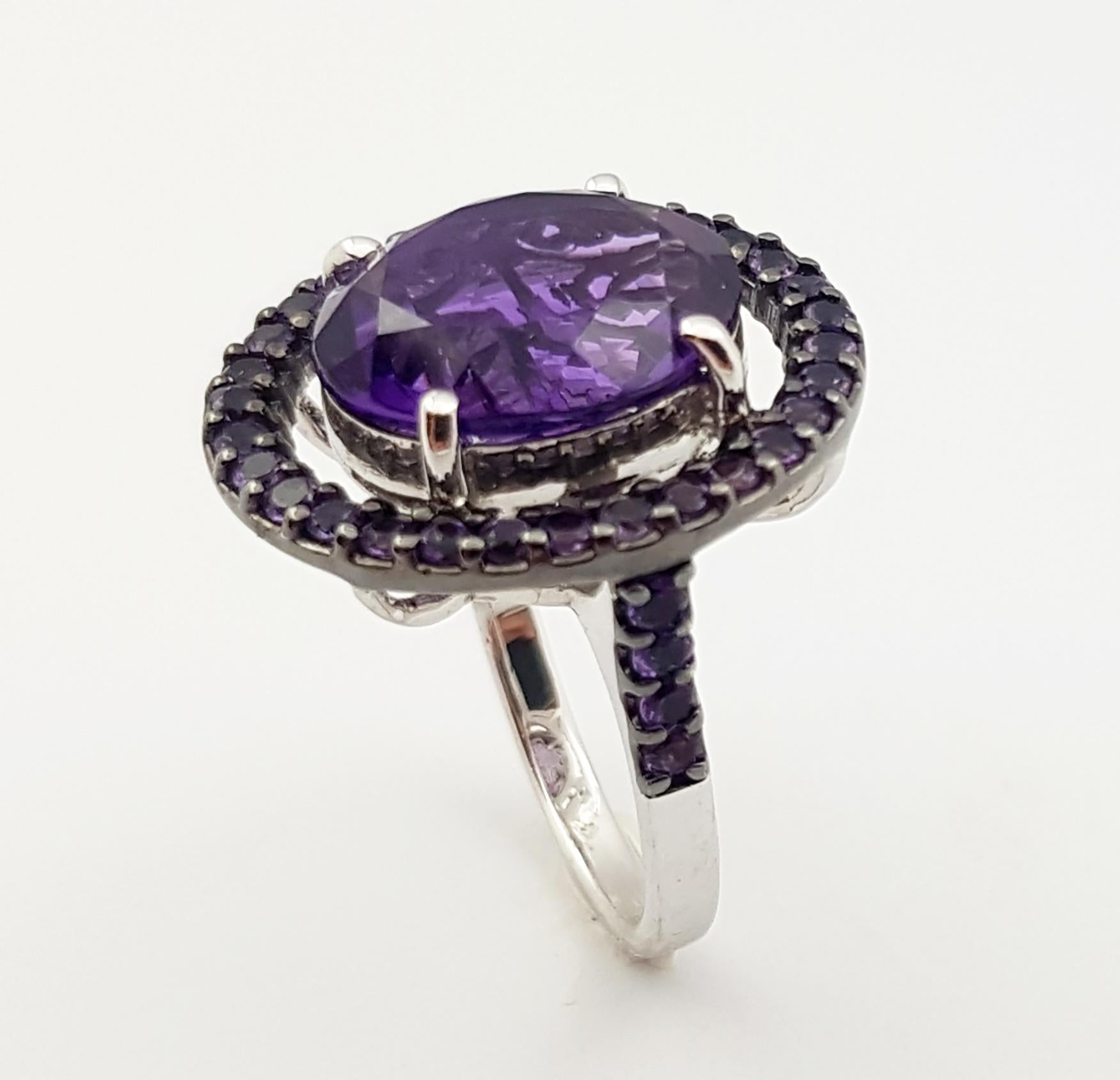 Amethyst with Amethyst Ring Set in 18 Karat White Gold Settings For Sale 5