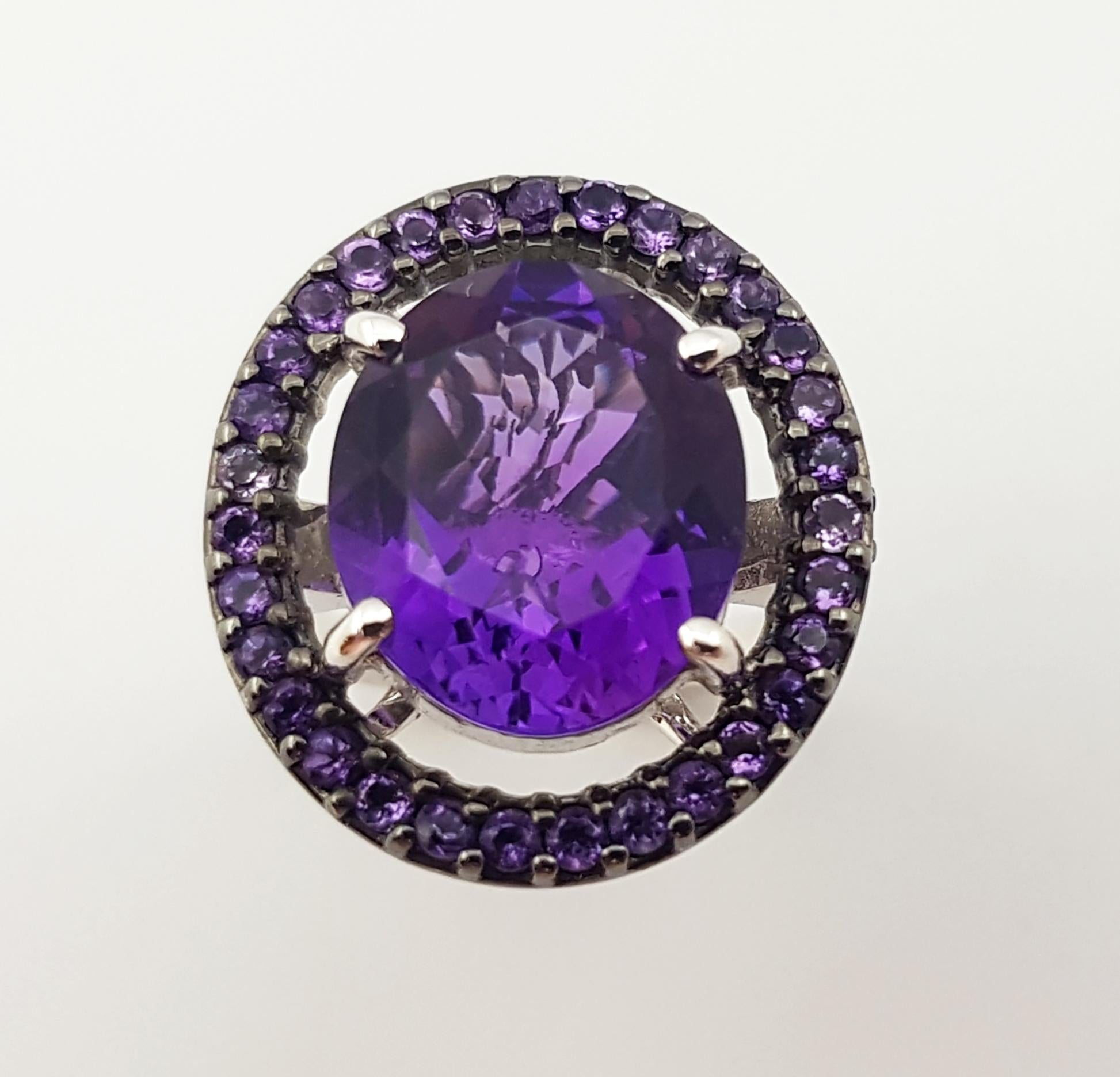 Amethyst with Amethyst Ring Set in 18 Karat White Gold Settings For Sale 6