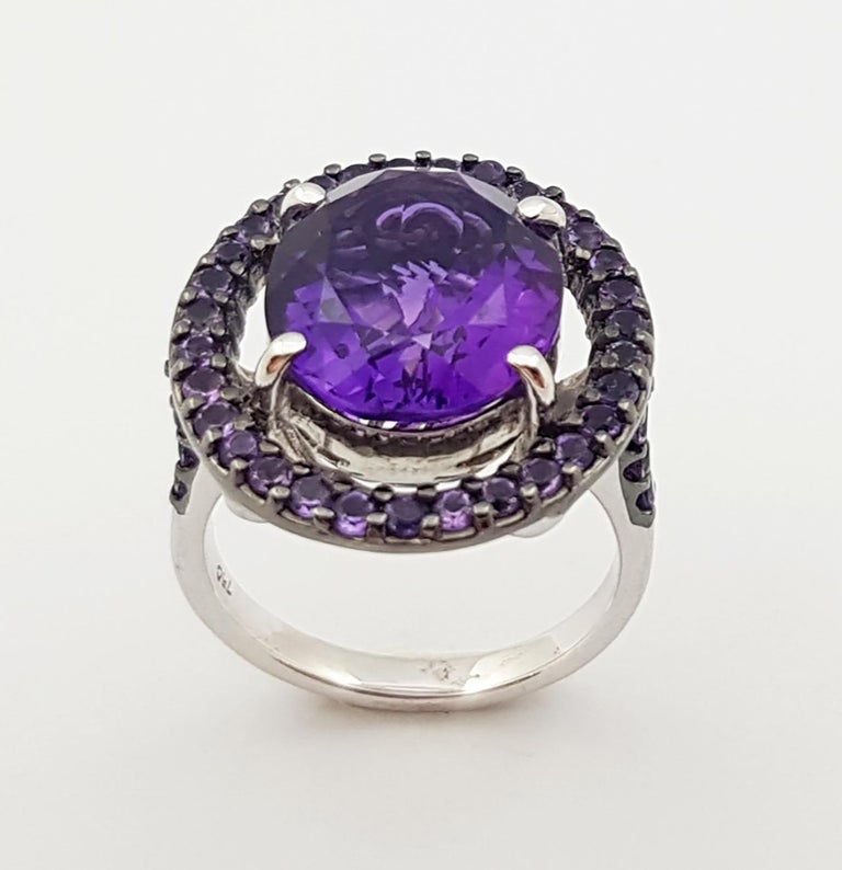 Bague En Or Blanc 14 Carats (585) Avec Améthyste - Taille 56 Ajustable - Neuf Avec étiquettes