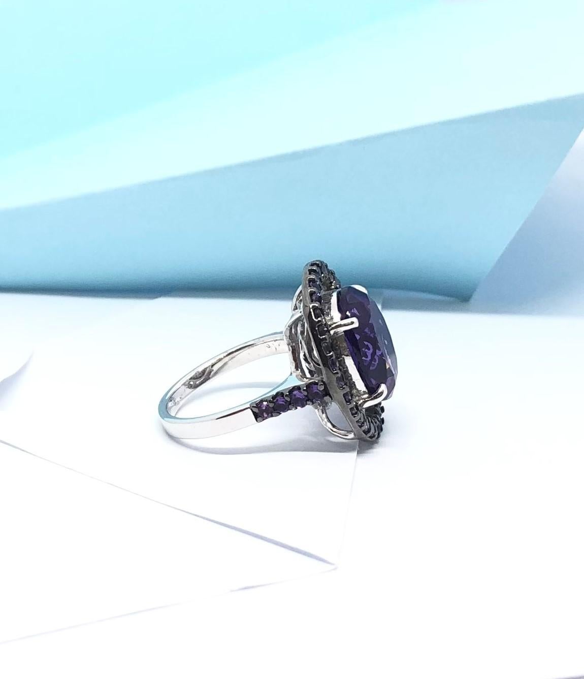 Amethyst with Amethyst Ring Set in 18 Karat White Gold Settings For Sale 8