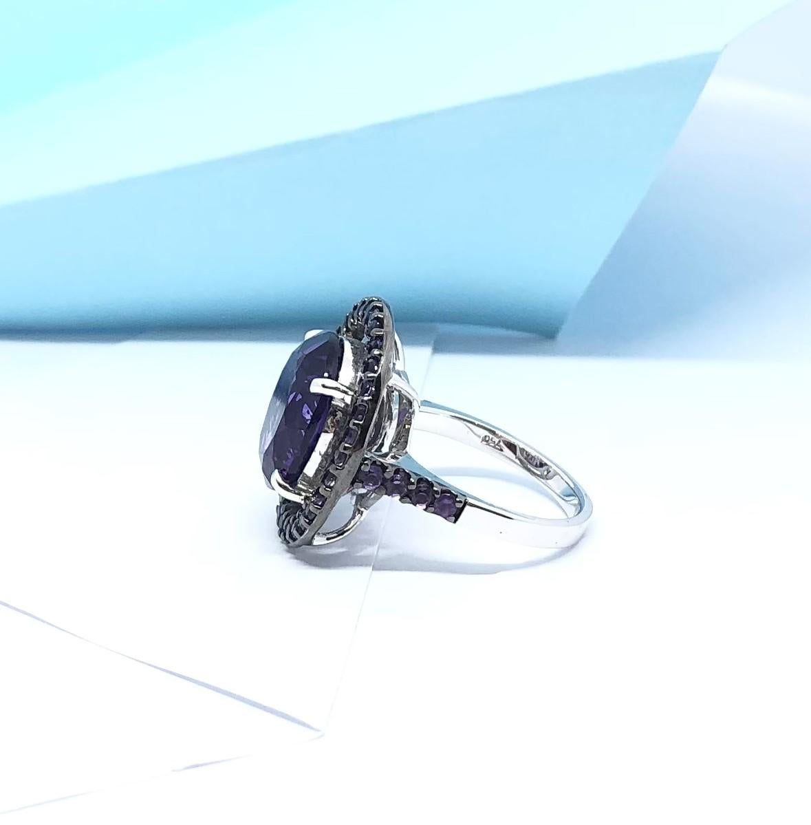 Amethyst with Amethyst Ring Set in 18 Karat White Gold Settings For Sale 9