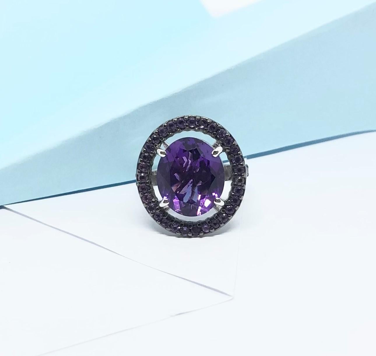 Amethyst with Amethyst Ring Set in 18 Karat White Gold Settings For Sale 11