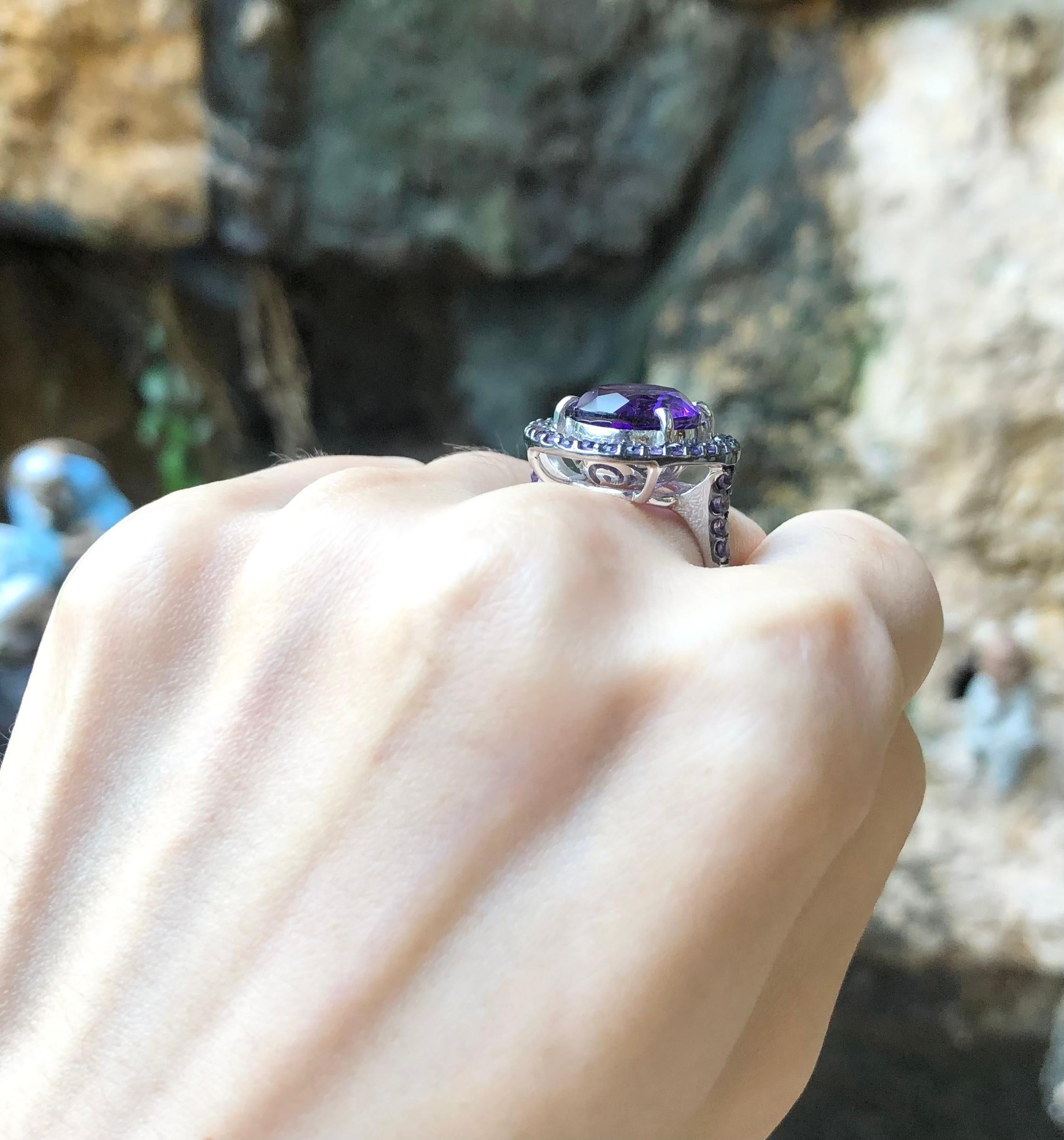 Oval Cut Amethyst with Amethyst Ring Set in 18 Karat White Gold Settings For Sale