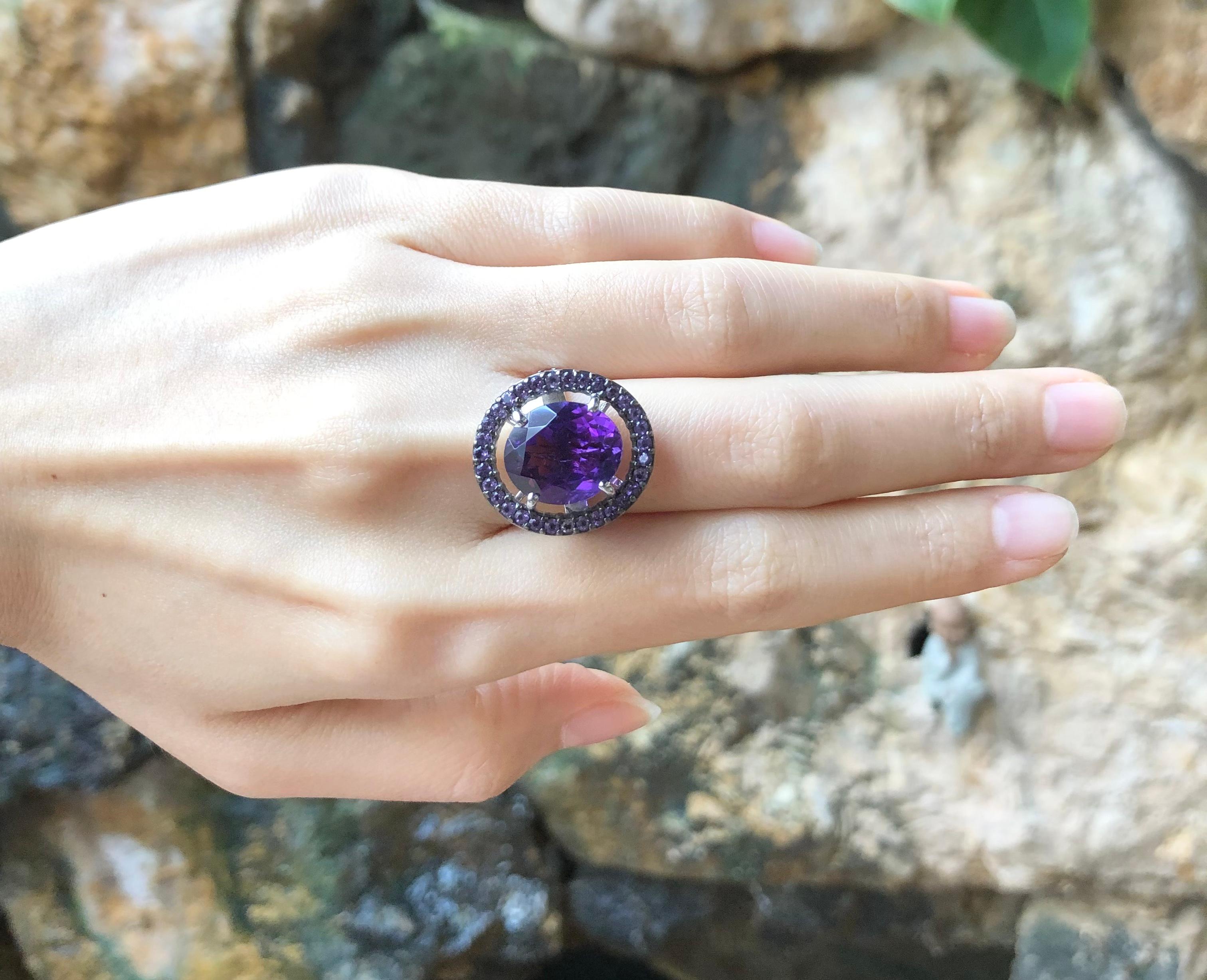 Amethyst with Amethyst Ring Set in 18 Karat White Gold Settings In New Condition For Sale In Bangkok, TH