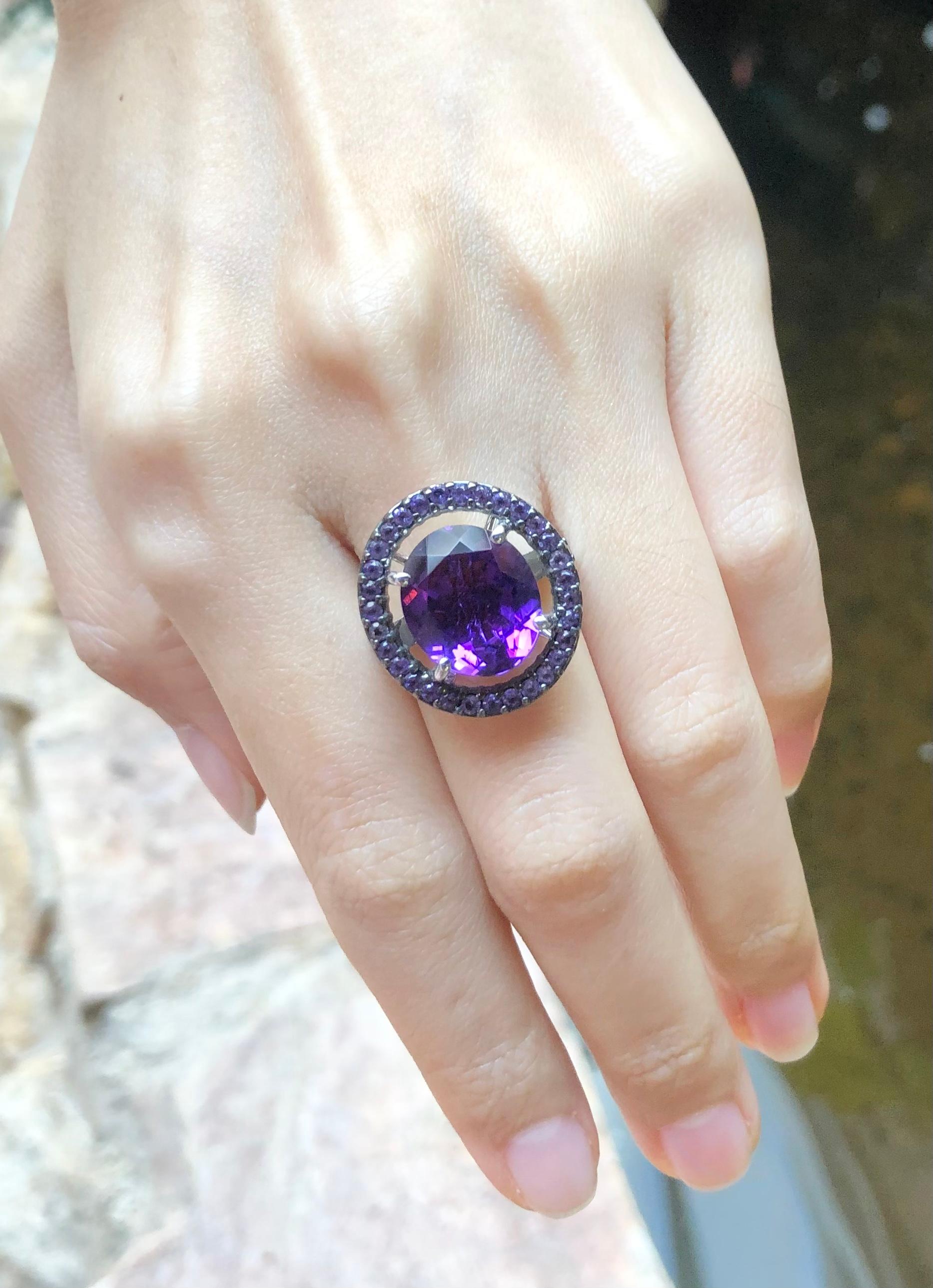 Women's Amethyst with Amethyst Ring Set in 18 Karat White Gold Settings For Sale