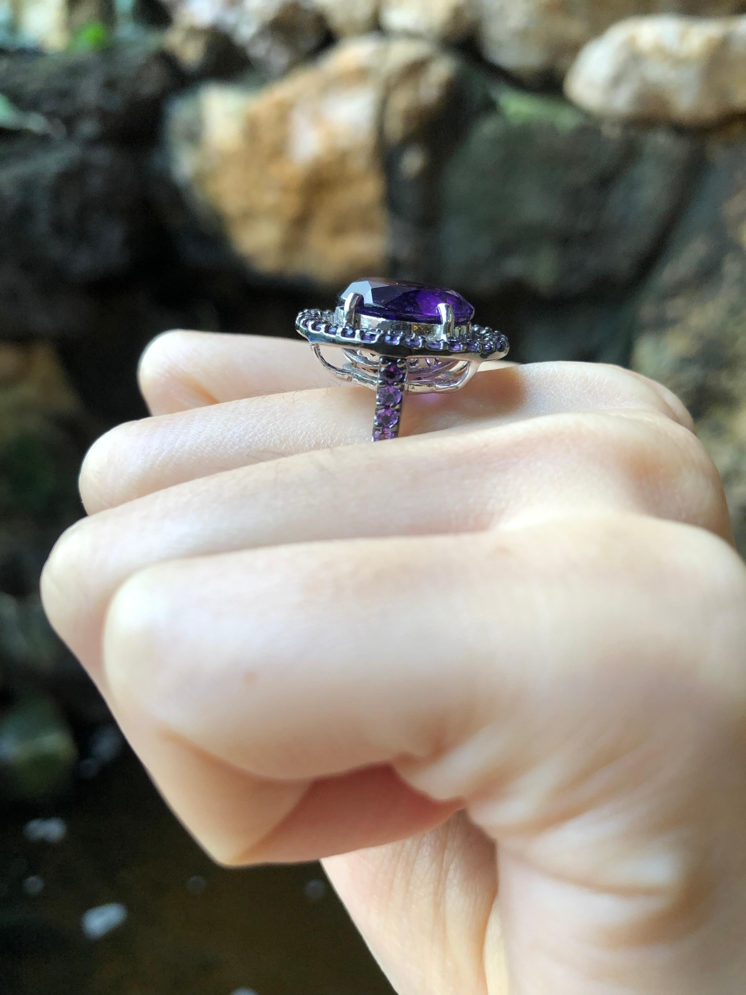 Amethyst with Amethyst Ring Set in 18 Karat White Gold Settings For Sale 1