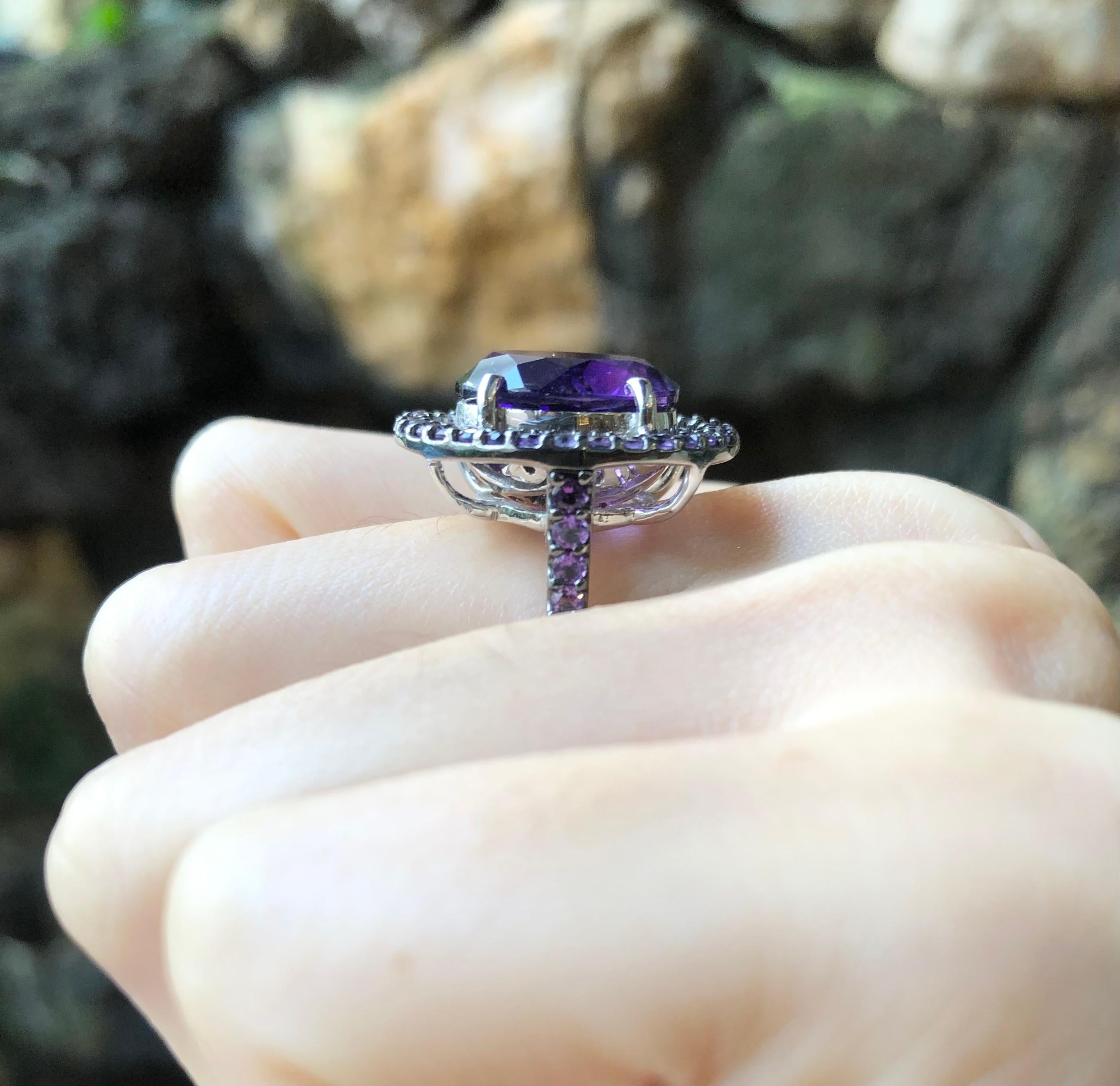 Amethyst with Amethyst Ring Set in 18 Karat White Gold Settings For Sale 2