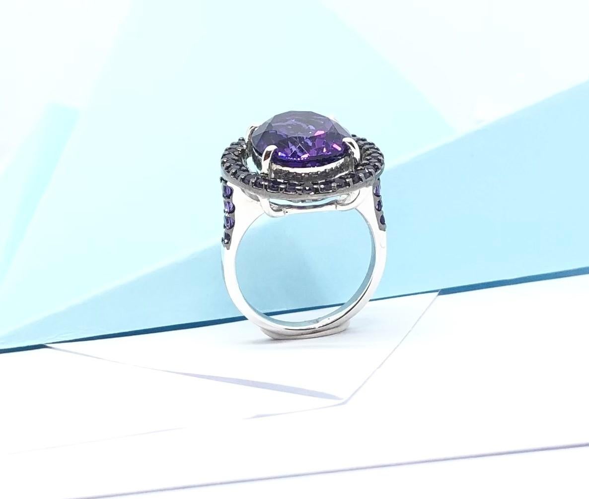 Amethyst with Amethyst Ring Set in 18 Karat White Gold Settings For Sale 3