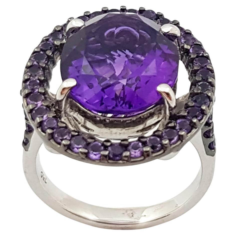 Amethyst with Amethyst Ring Set in 18 Karat White Gold Settings For Sale