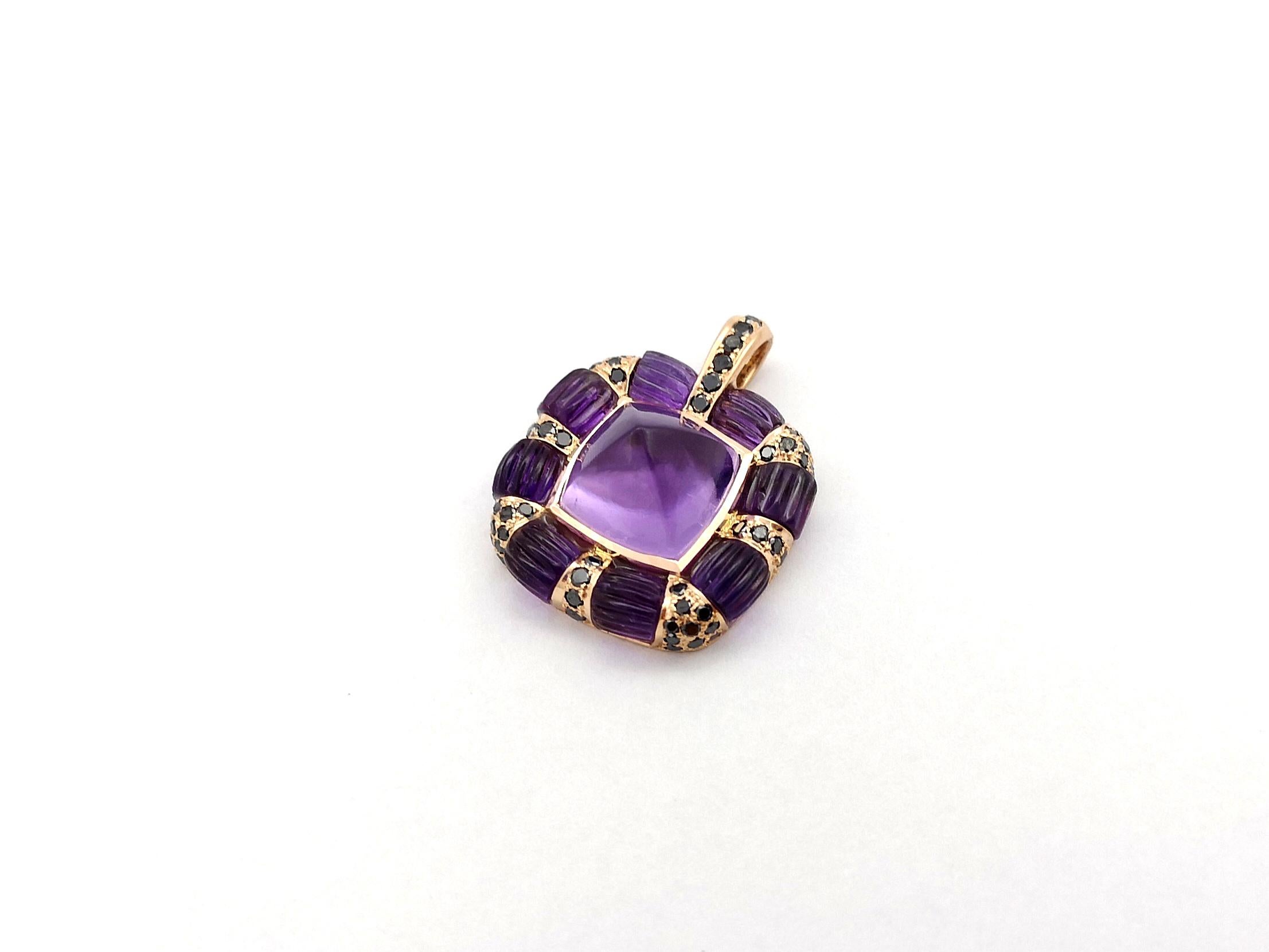 Amethyst with Black Diamond Pendant set in 18K Rose Gold Settings For Sale 1