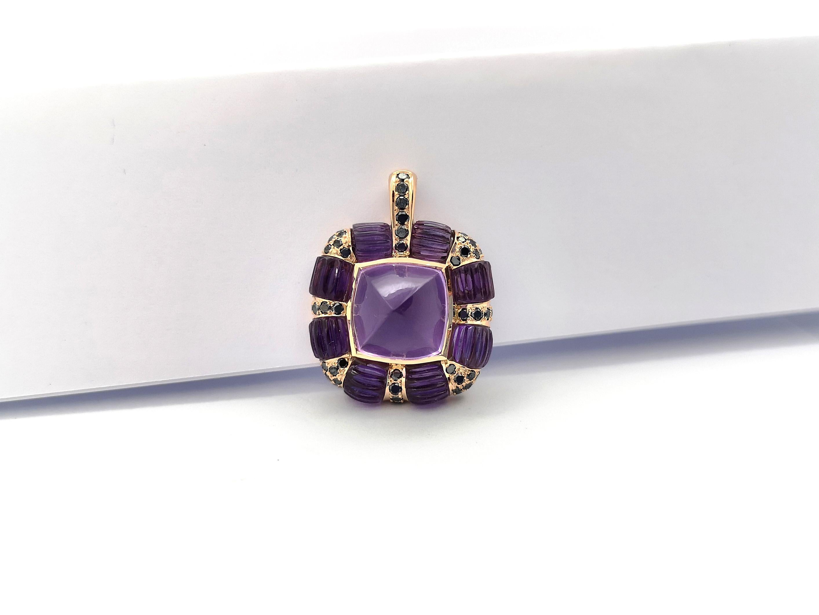 Amethyst with Black Diamond Pendant set in 18K Rose Gold Settings For Sale 2