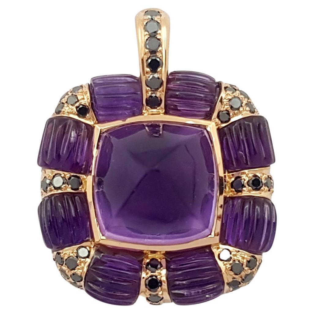 Amethyst with Black Diamond Pendant set in 18K Rose Gold Settings For Sale
