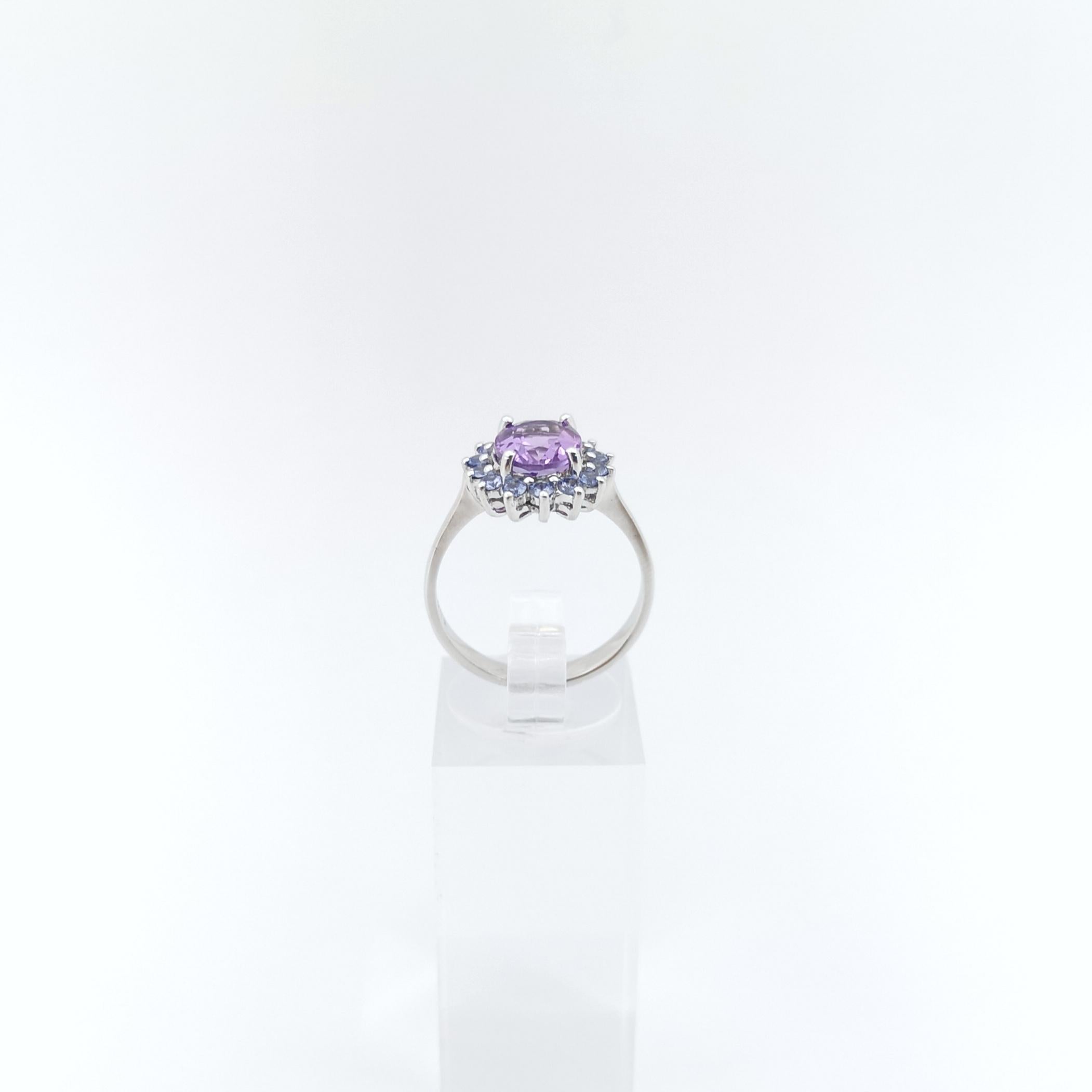 Amethyst with Blue Sapphire Ring set in 14K White Gold Settings For Sale 4