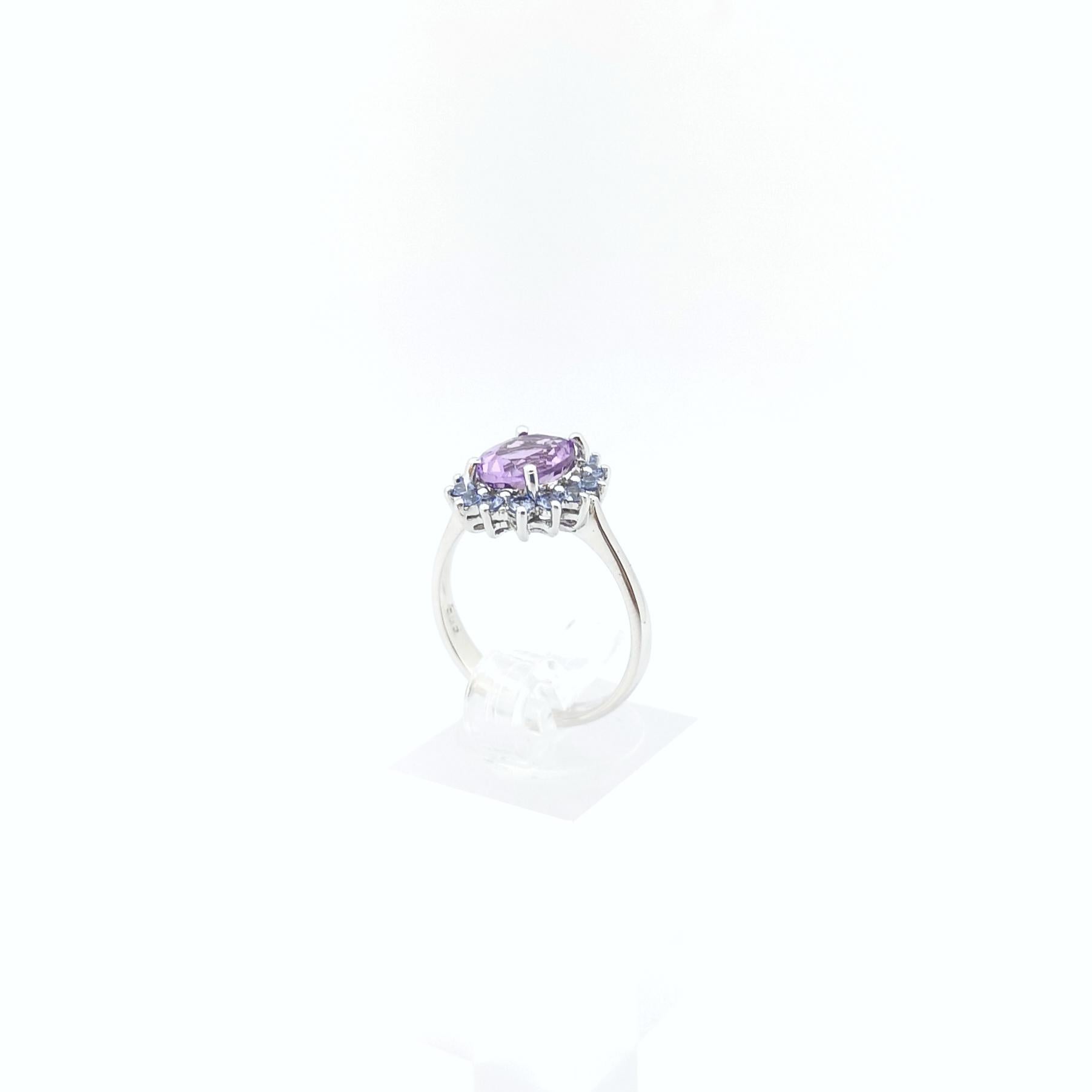 Amethyst with Blue Sapphire Ring set in 14K White Gold Settings For Sale 5