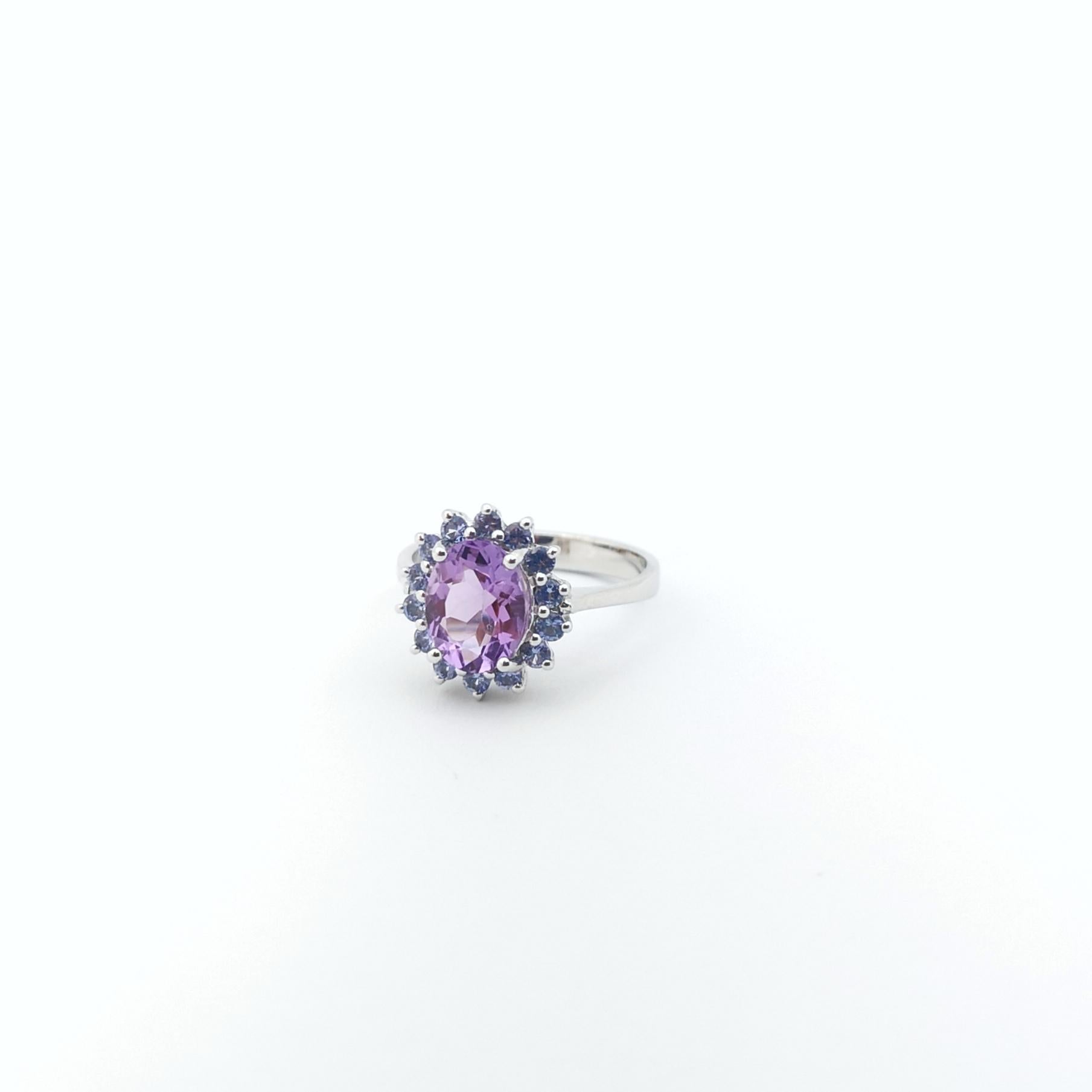 Amethyst with Blue Sapphire Ring set in 14K White Gold Settings For Sale 7