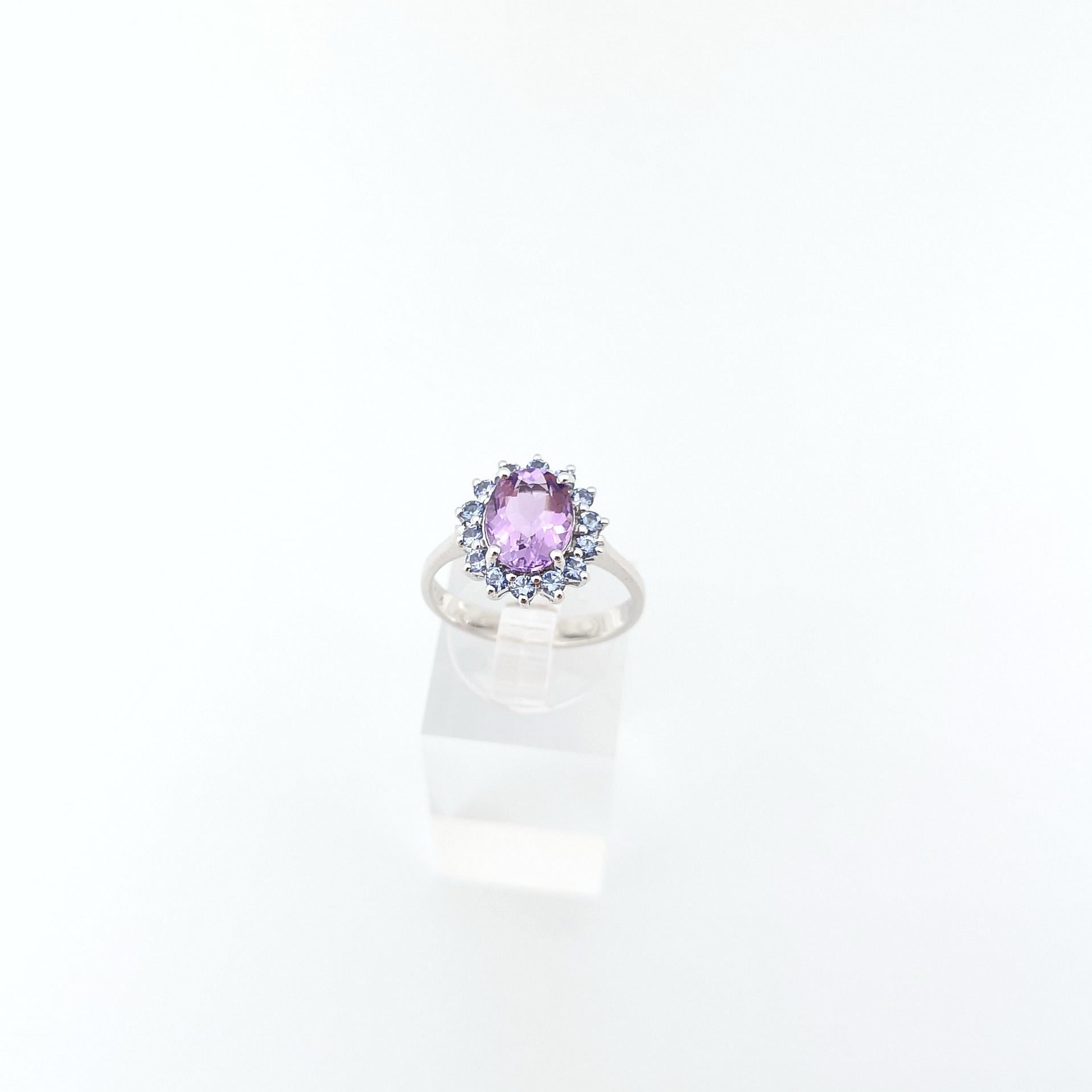 Amethyst with Blue Sapphire Ring set in 14K White Gold Settings For Sale 1